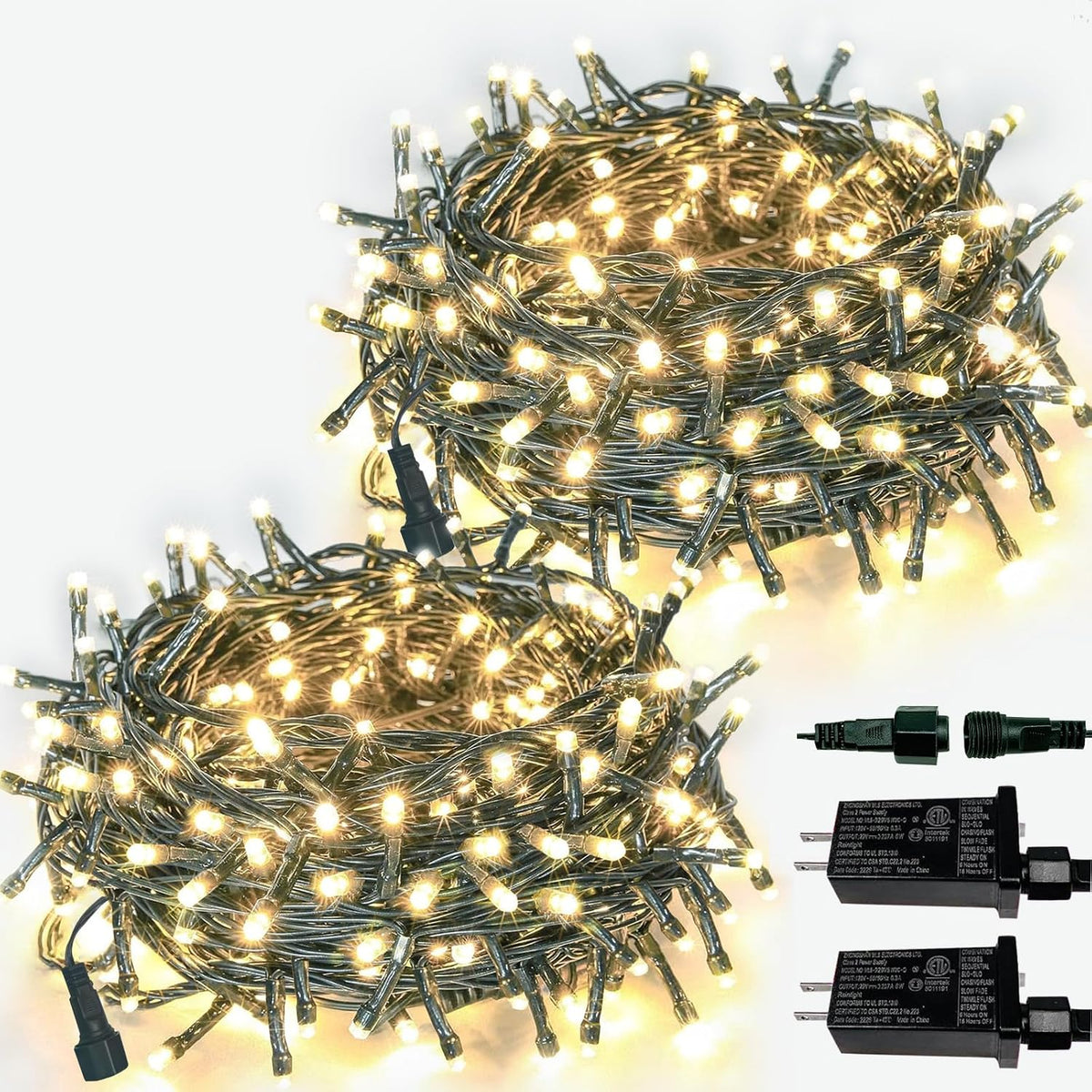 2 Pack Extendable Christmas String Lights Indoor Outdoor 200 LED Warm White