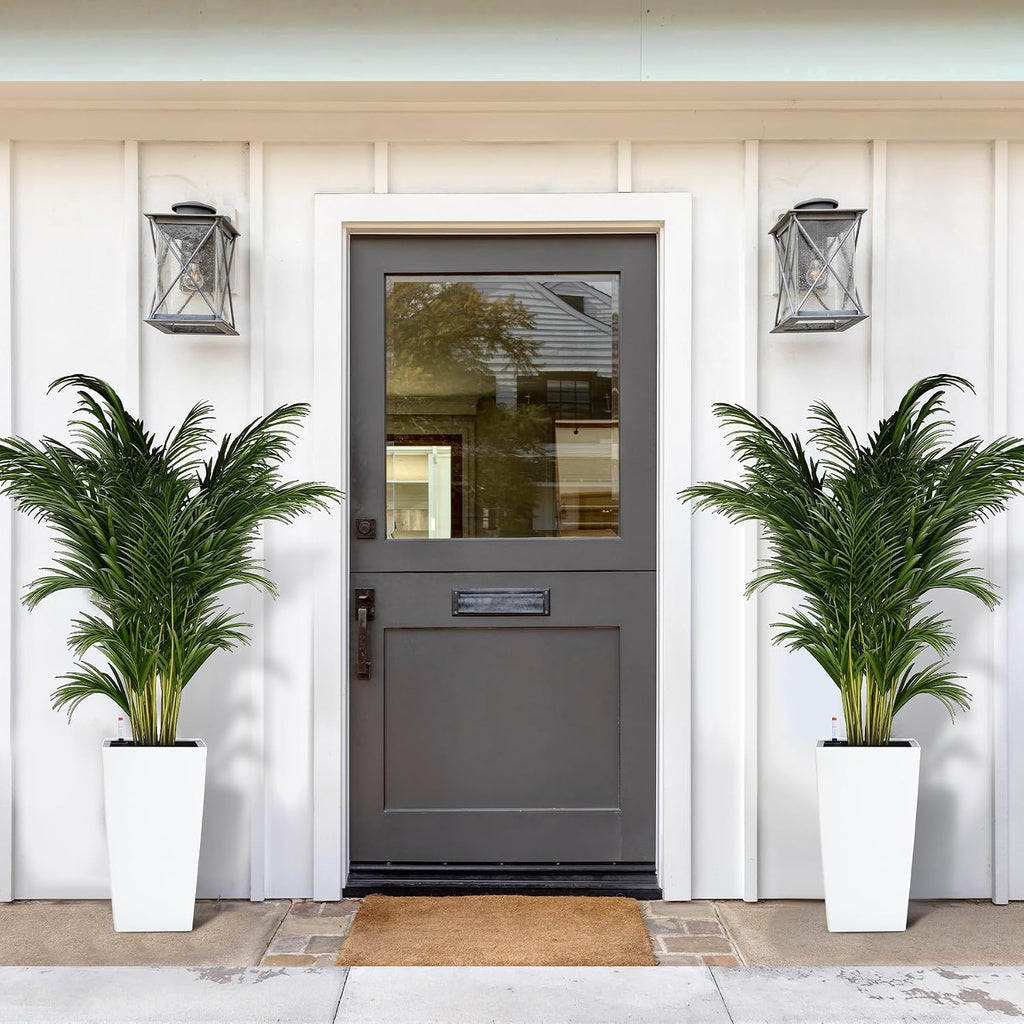 Garvee 16" Tall Planters Set of 2, Outdoor＆Indoor Planter Pots, White | High Front Porch Planter Pots with Drainage