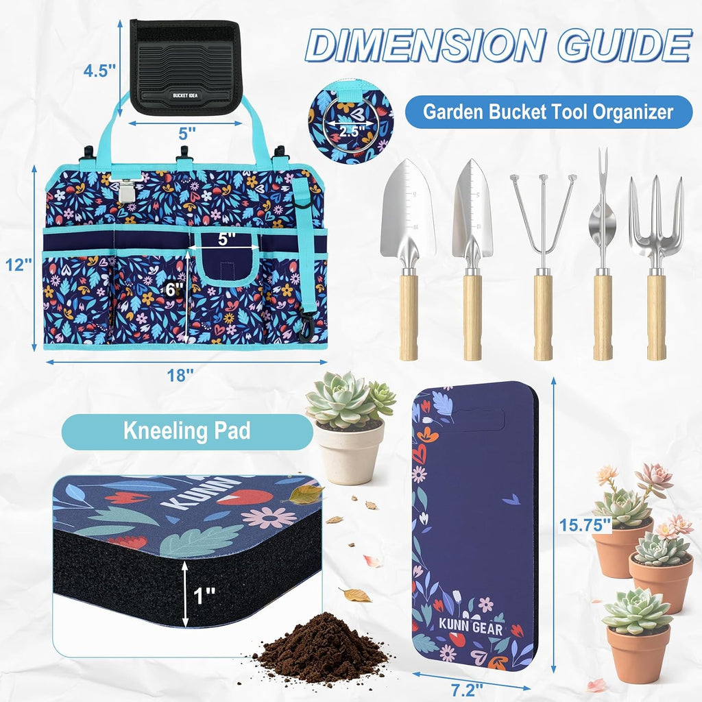 KUNN 5 Gallon Garden Bucket Tool Organizer & Kneeling Pad Set, 18-Pocket Heavy Duty Garden Caddy with Hangable Handle