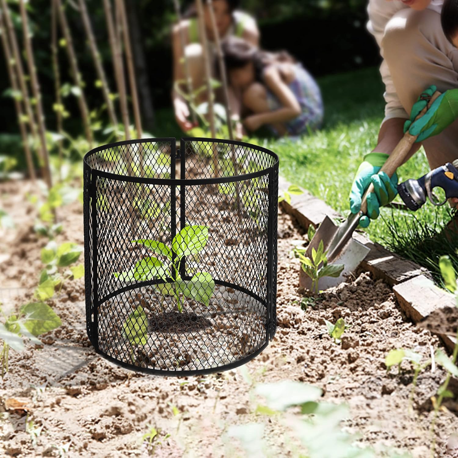 4 Pack Metal Plant Cage Protectors from Animals-11.8 x 11.8 Inch Garden Plant Protector - Sturdy Bunny Barricades