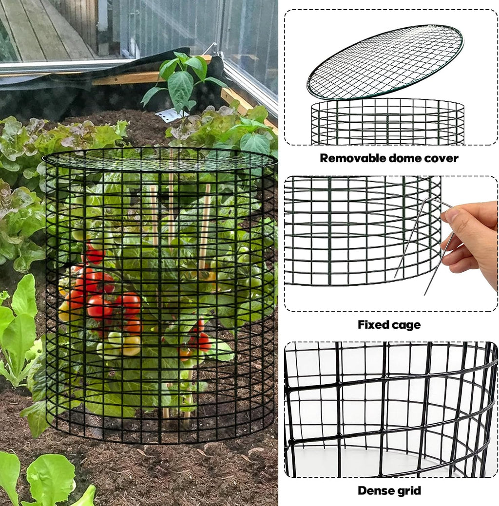 5 Sets of 12'' x 12'' Plant Protectors Cages from Animals with Covers - For Outdoor Plants Metal Plant Cage Chicken