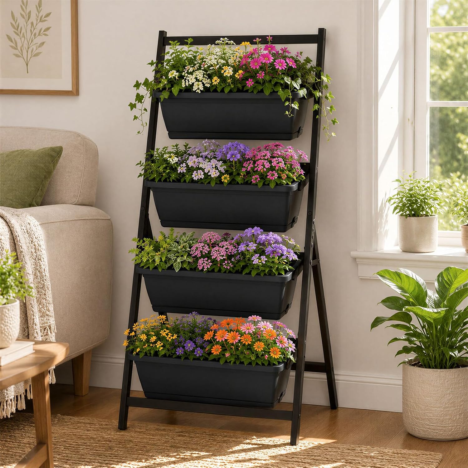 GIANTEX Vertical Raised Garden Bed, 4-Tier Vertical Garden Planters | 4 Container Boxes Drainage System Freestanding