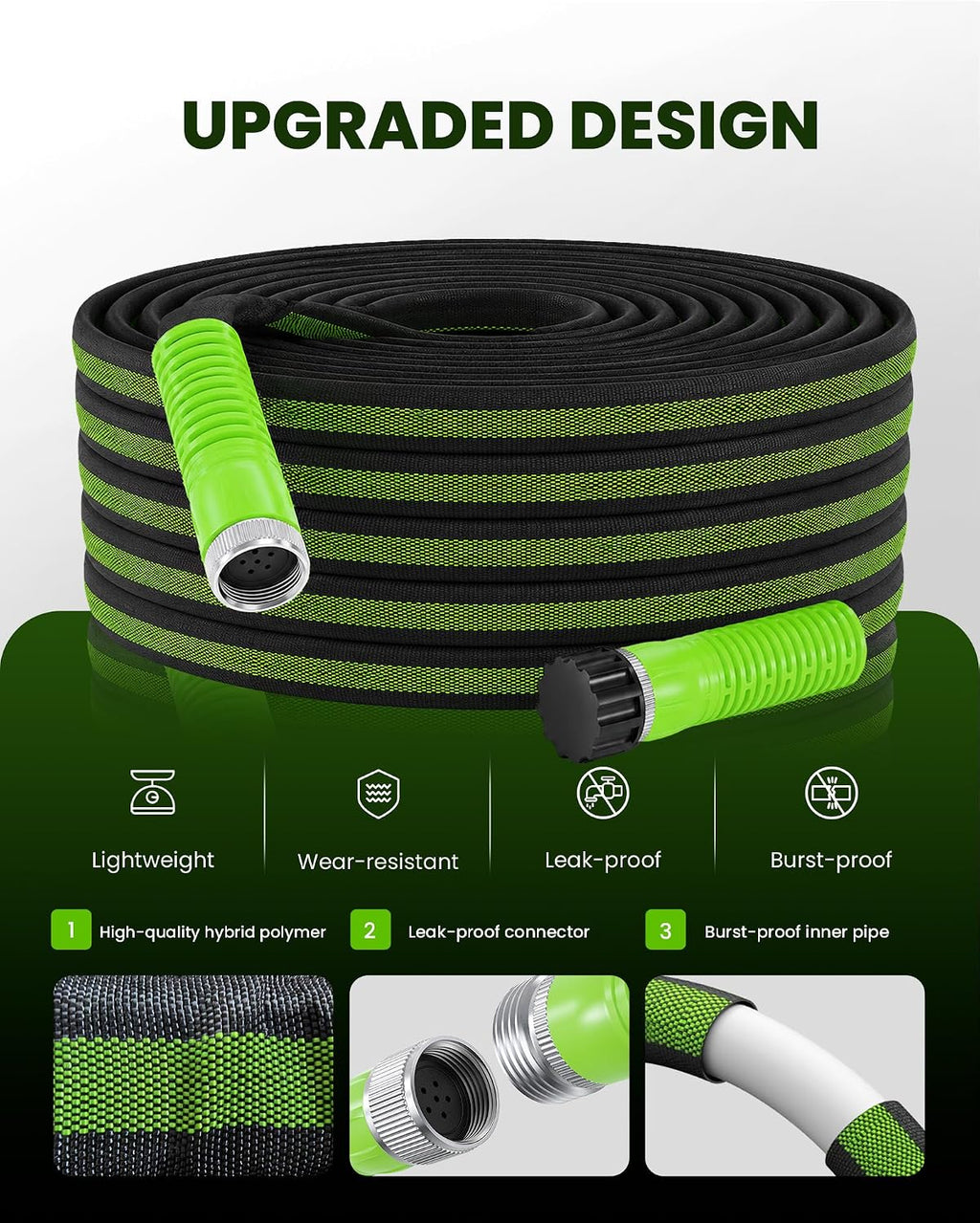 RAINPOINT 50FT Flat Soaker Hose, Heavy-Duty Flexible Drip Hose | Double-Layer 80% Water-Saving Flat Soaker Hose with
