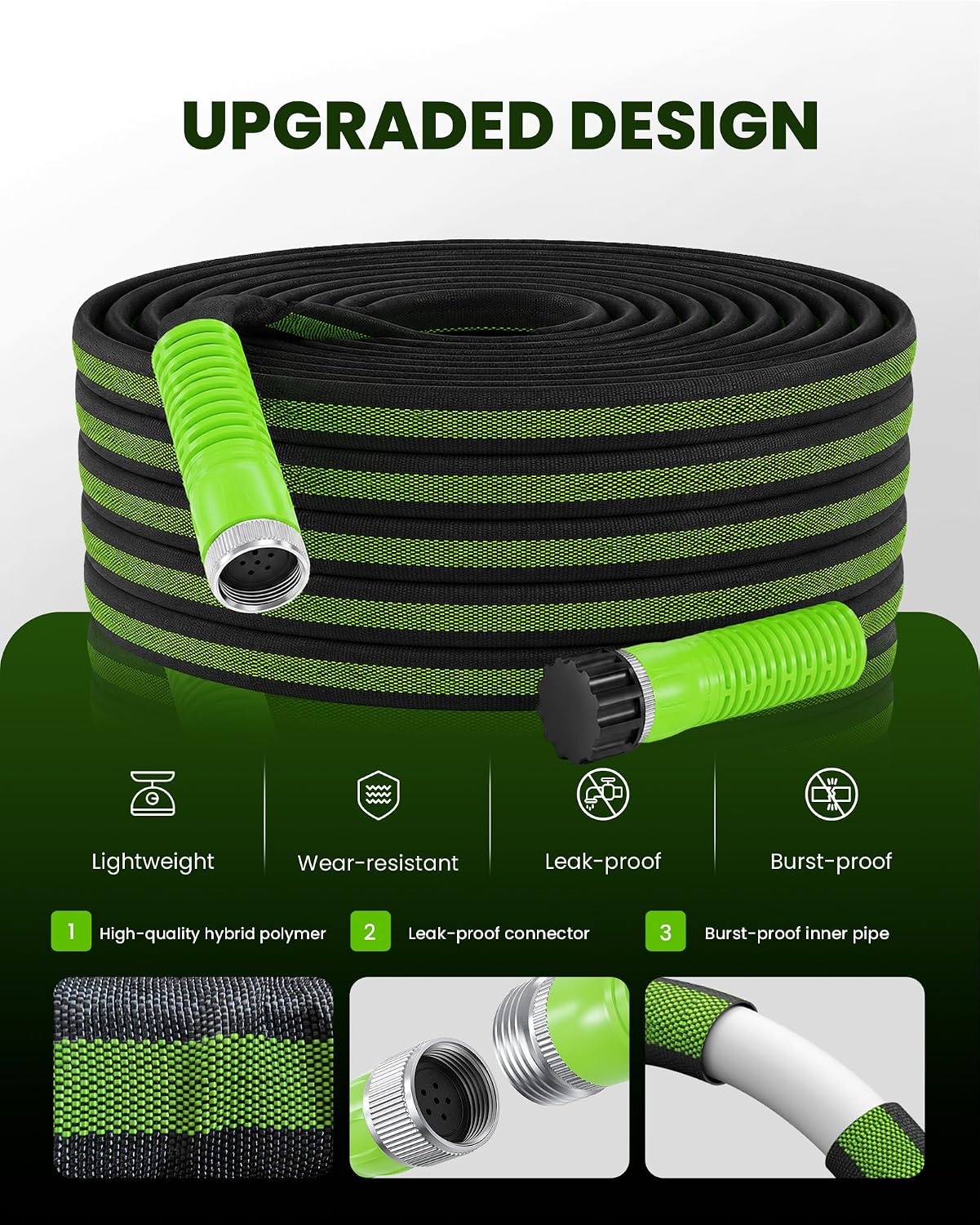 RAINPOINT 50FT Flat Soaker Hose, Heavy-Duty Flexible Drip Hose | Double-Layer 80% Water-Saving Flat Soaker Hose with
