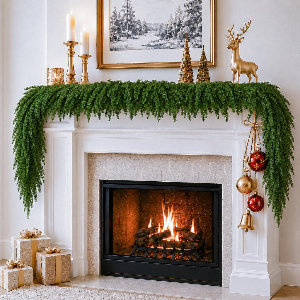 9 Ft Christmas Cedar Garland, Real Touch Soft Greenery Mantel Decor