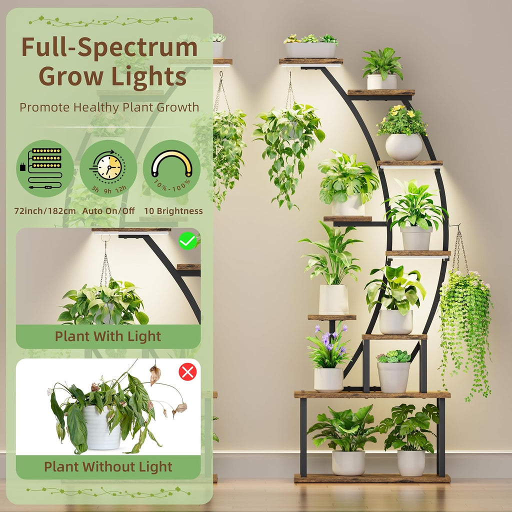 2 Pack Plant Stand Indoor with Grow Lights, 9 Tier Large Tall Plant Shelf | 64" Metal Lighted Plant Stands for Indoor