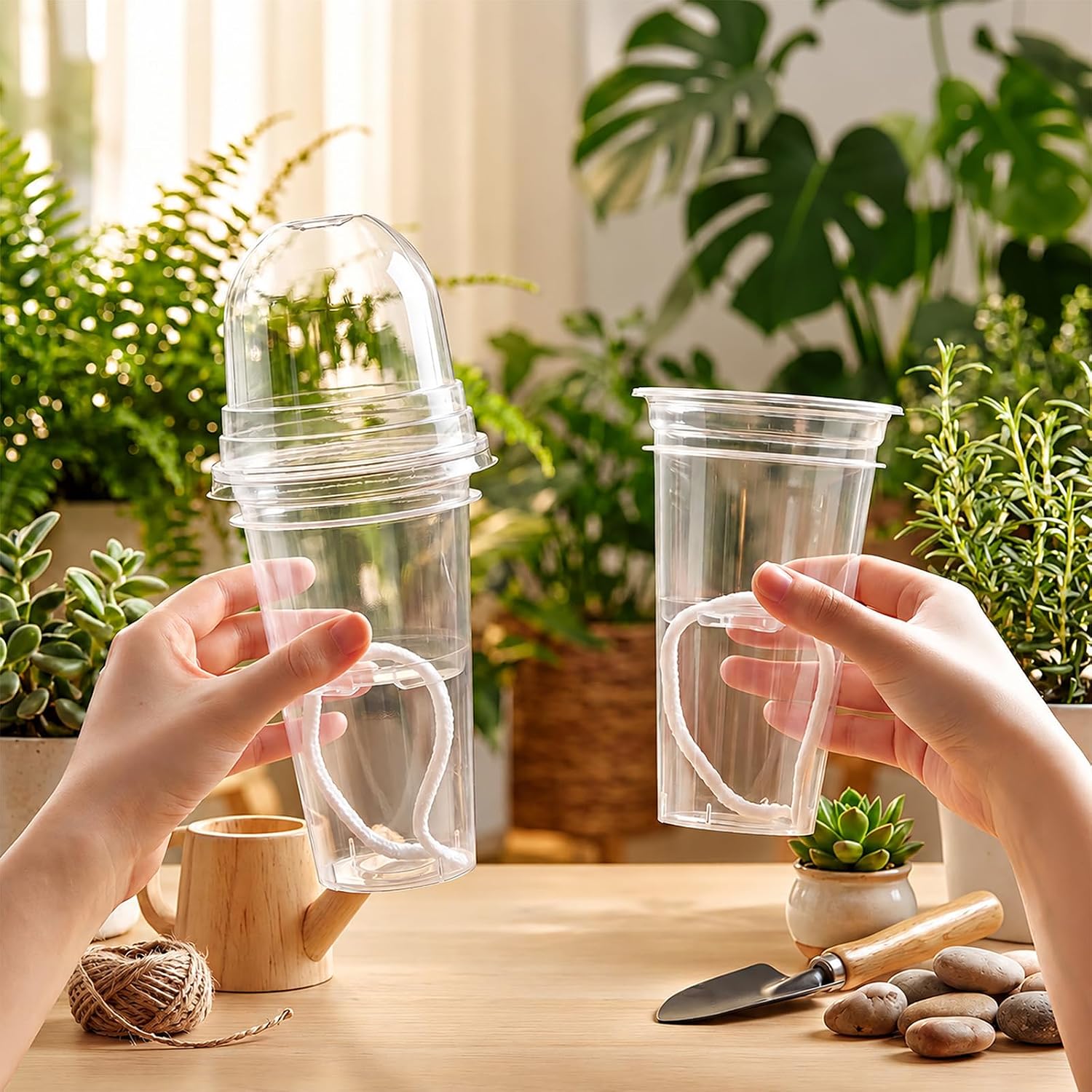 15 Pack 3.5" Self Watering Propagation Pots Clear Plastic | Nursery Cups with Humidity Dome, for Alocasia Corms