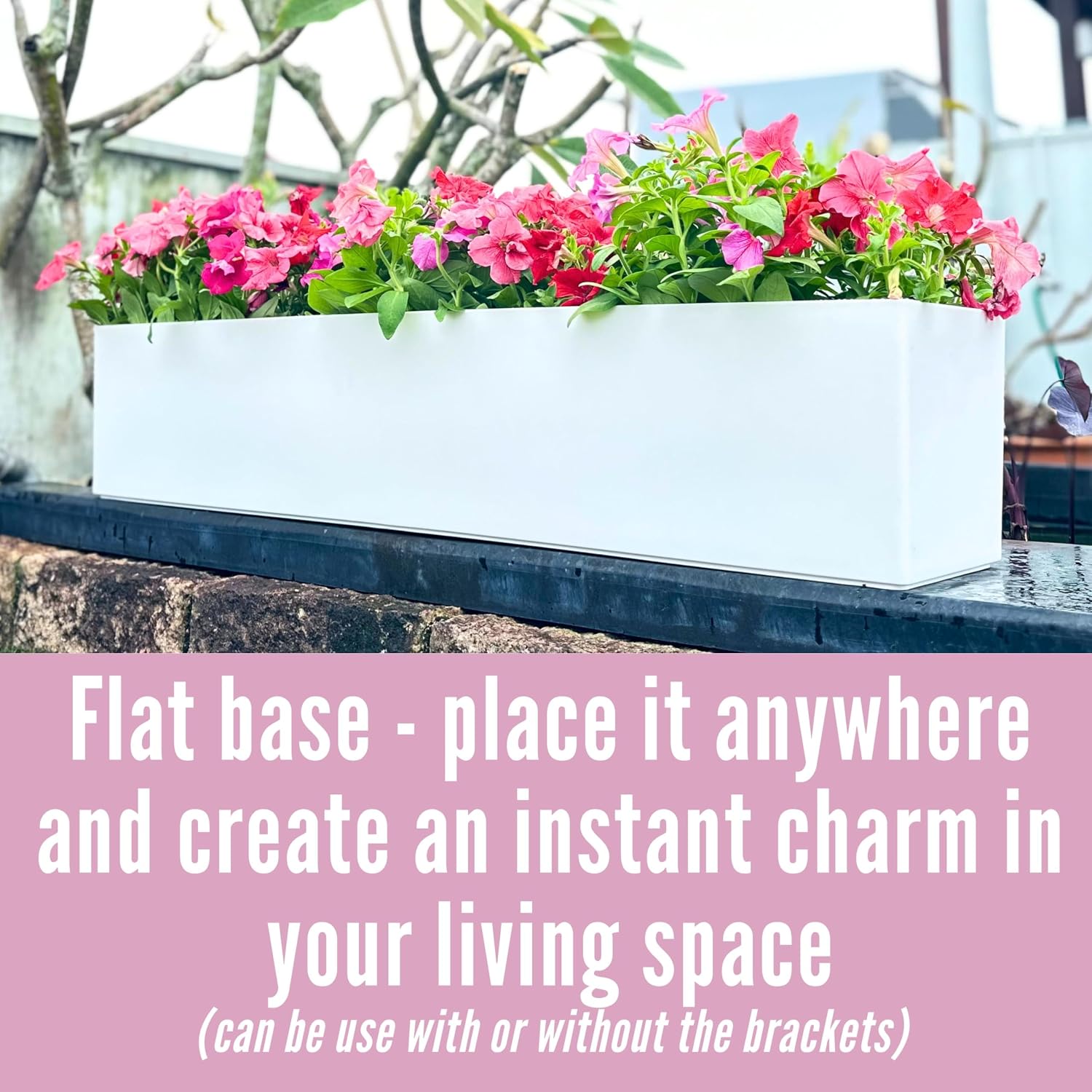 LaLaGreen Hanging Planter Boxes (2 Pack, 40") Extra Large White Rectangular Window Flower Box with Bracket Self