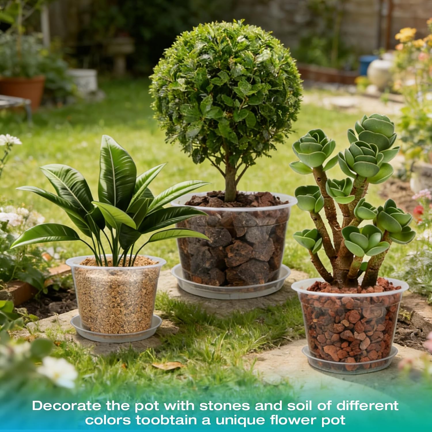 8/10/12 Inch Clear Nursery Pots with Drainage and Sacuers, 15 Pack Plastic Pots for Plants Indoor Outdoor, Variety
