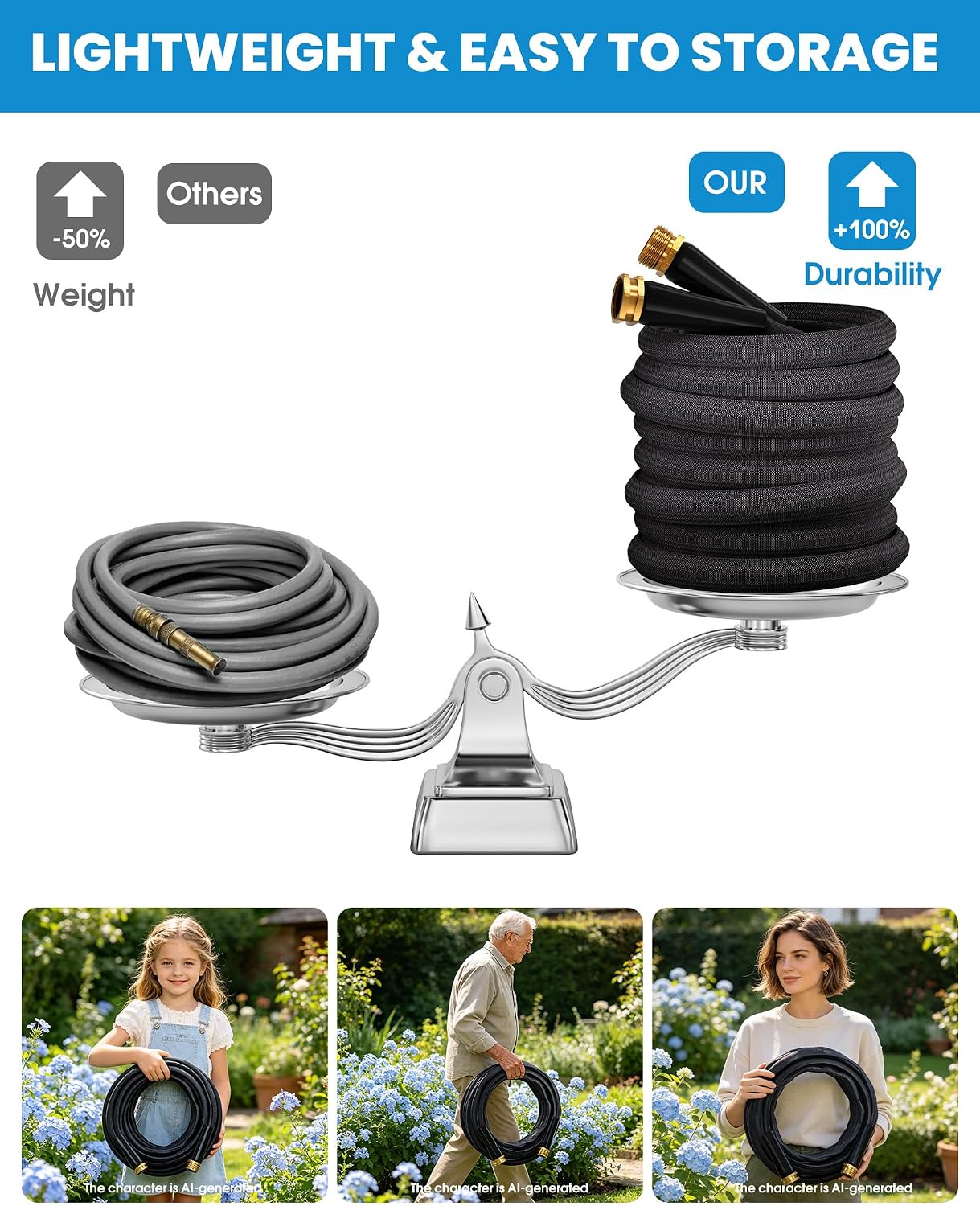 100 FT Garden Hose, Non-Expanding Water Hose, Ultra Flexible, Burst-Resistant, Kink-Free, High-Pressure Garden Hose for