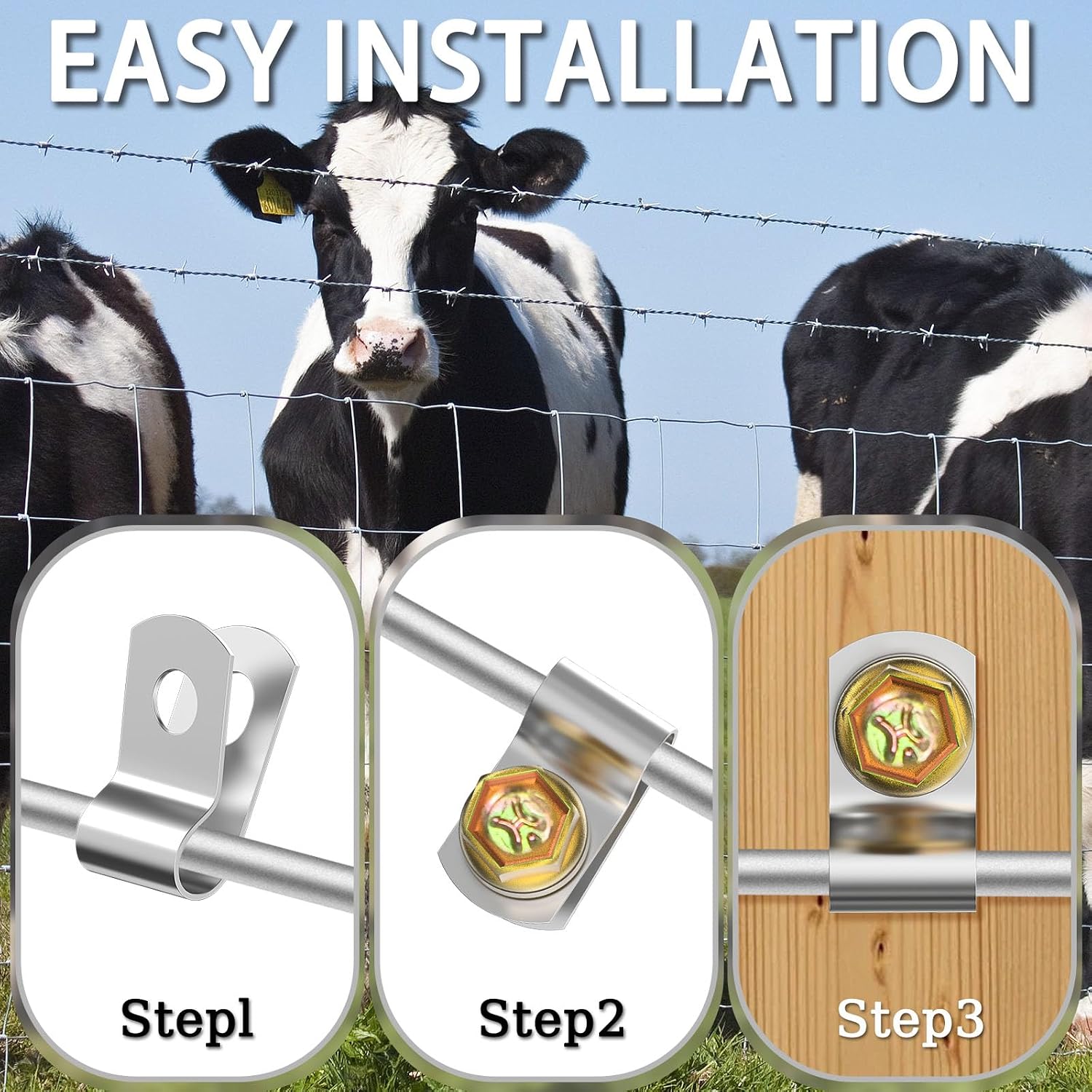 200 PCS T304 Stainless Steel Wire Fence Clips, Fasteners Post Screw with Wire Fixer, Agricultural Fencing Fence Wire