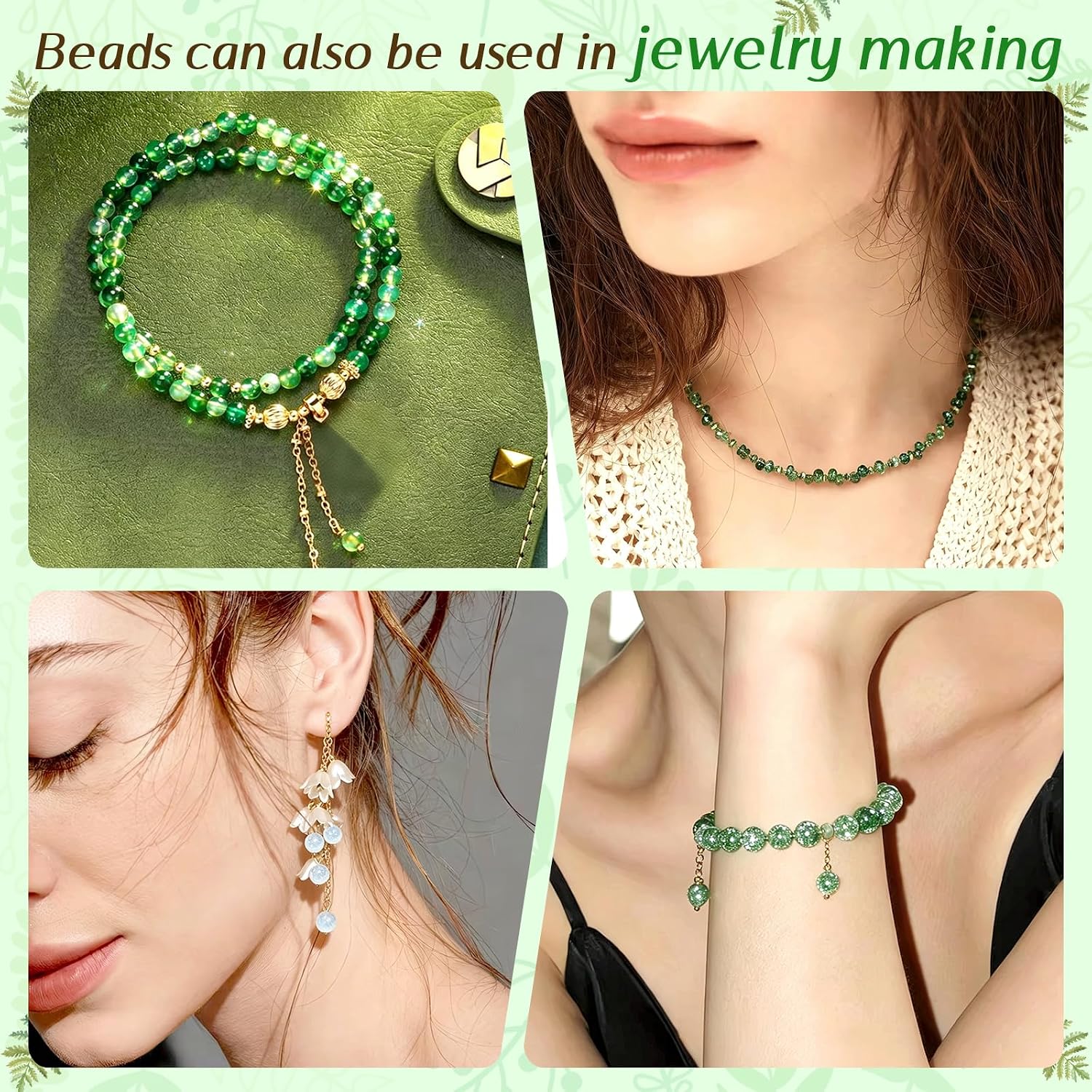 ZYNERY 5600pcs Beaded Plant Kit, Green Glass Beads, with A Full Set of Tools Green Beads Kit Glass for Making Succulent