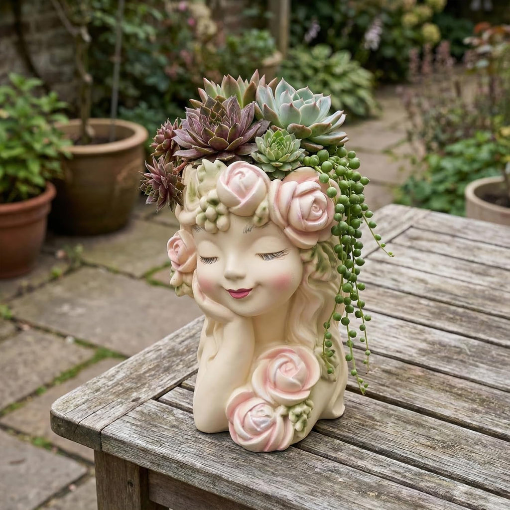 Head Face Planter for Succulents Indoor Outdoor with Drainage Hole, Resin Decorative Flower Pot for Home Garden, Gift