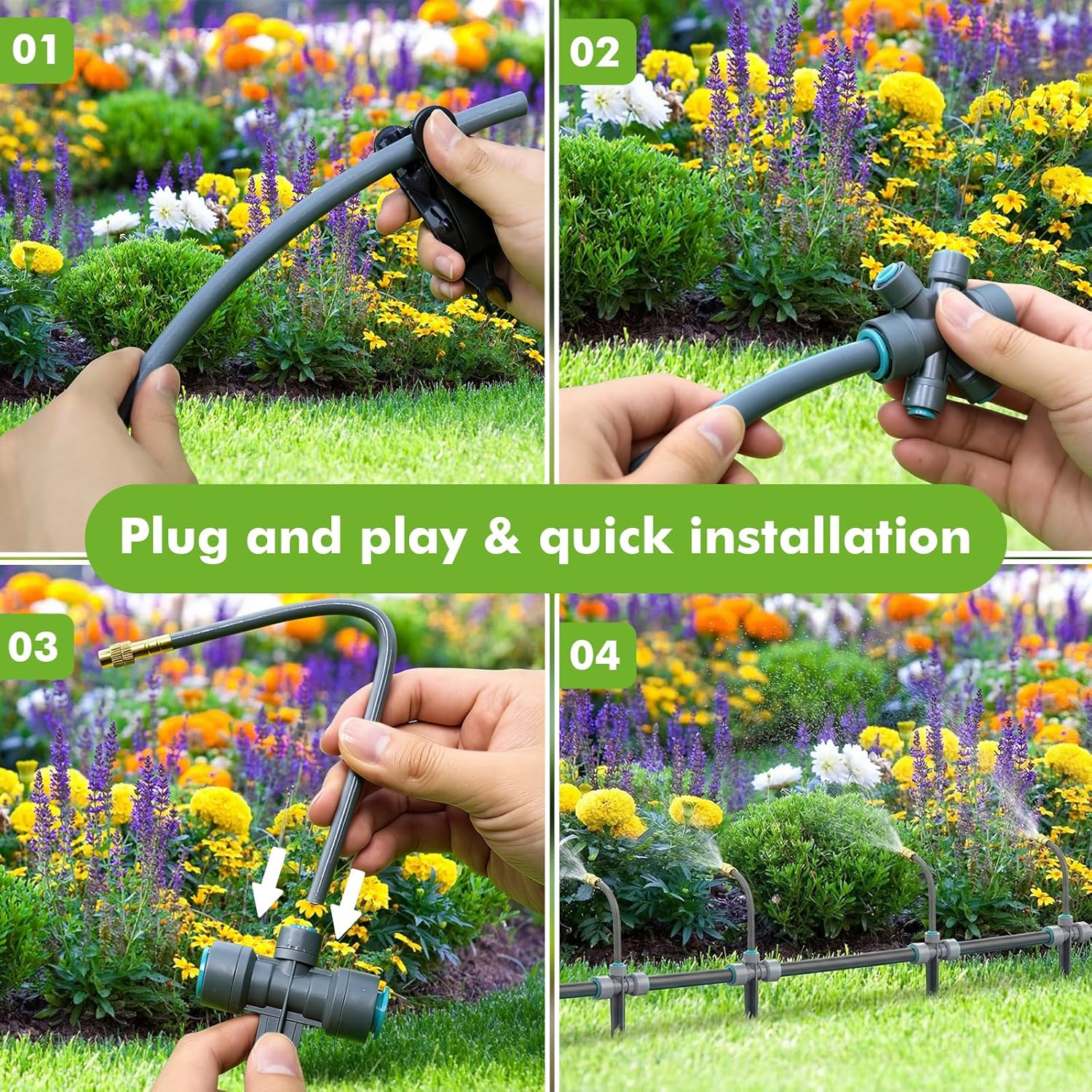 172FT Drip Irrigation System Kit with 2 Zone Water Timer for Garden | 1/2" High-Flow Mainline Auto Watering, 26pcs 360°