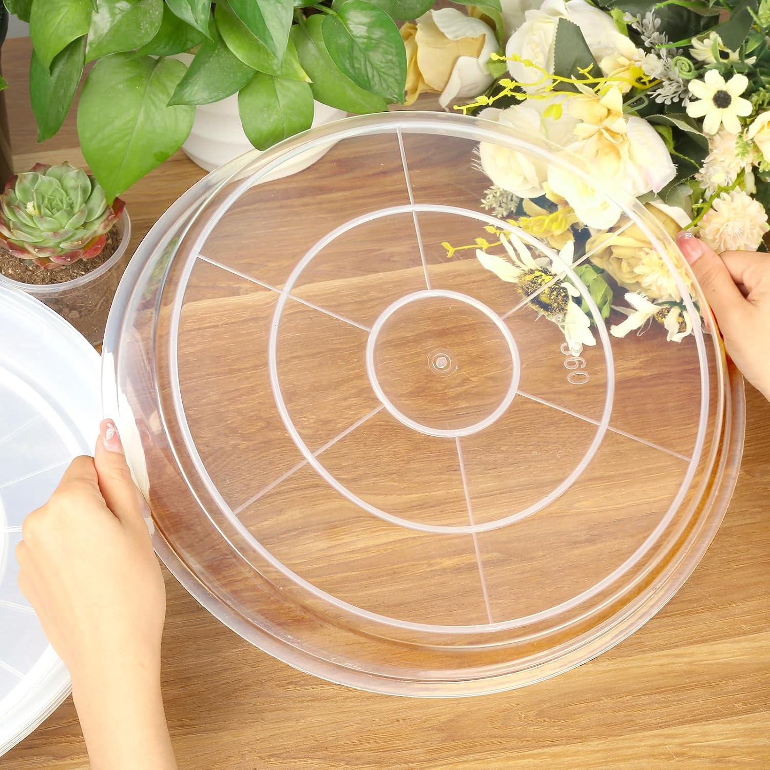 FUIJOL Clear Plant Saucer 12 14 16 18 20 Inch, Durable Plant Drip Trays Saucers for Pots, No Holes Water Catcher Trays