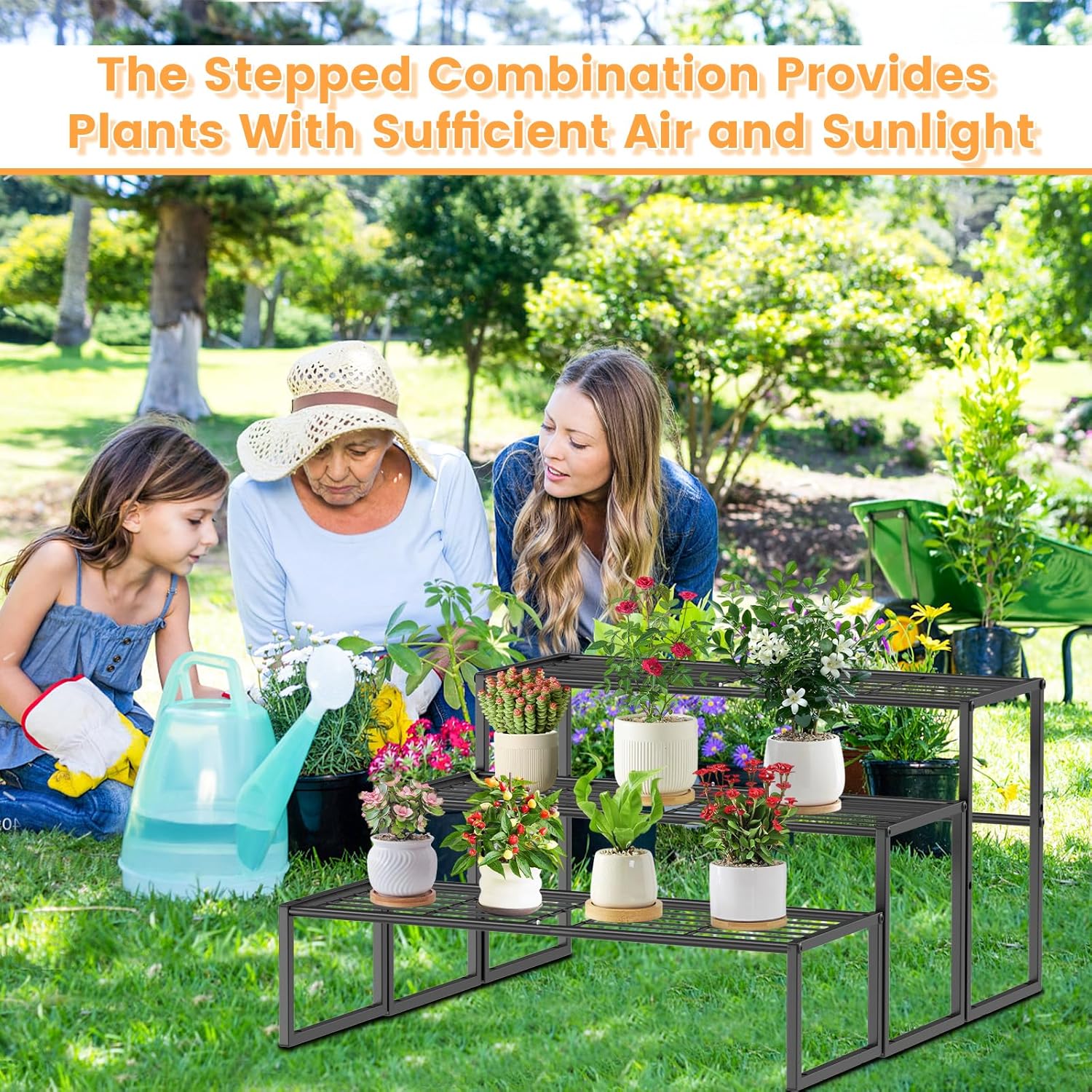 3 Tier Metal Plant Stand Indoor Outdoor, Potted Multiple Flower Pot Holder Rack Plant Shelf, Heavy Duty Planter Display
