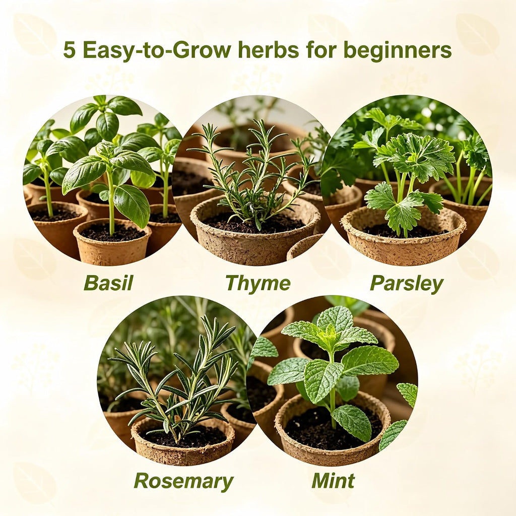 5 Herb Garden Kit with Wooden Box – Basil, Thyme, Parsley, Rosemary, Mint – Windowsill Herb Garden for Kitchen –