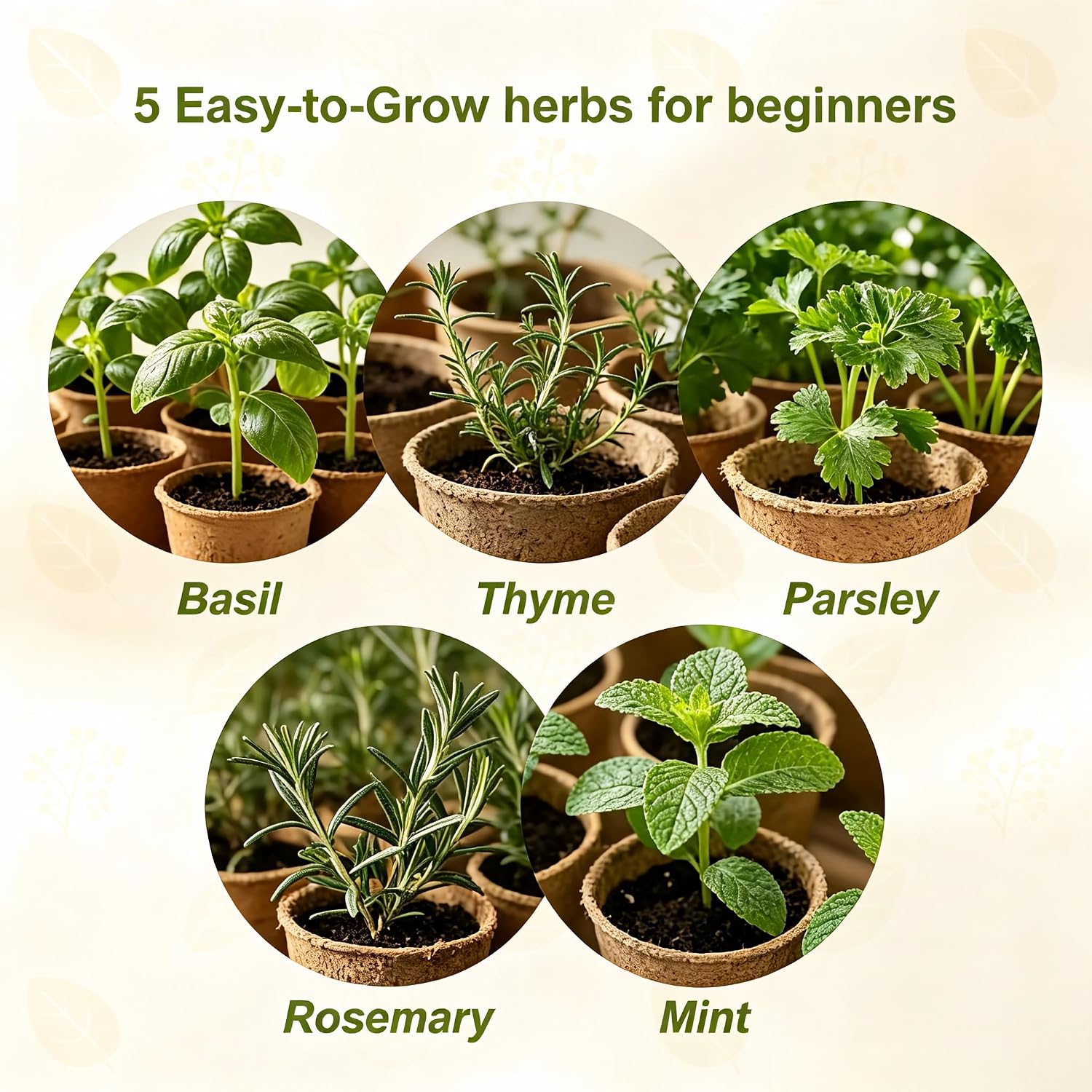 5 Herb Garden Kit with Wooden Box – Basil, Thyme, Parsley, Rosemary, Mint – Windowsill Herb Garden for Kitchen –