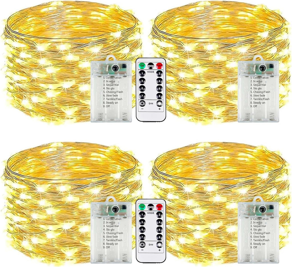 4 Pack Fairy Lights Battery Operated with Remote 16FT 50 LED String Lights