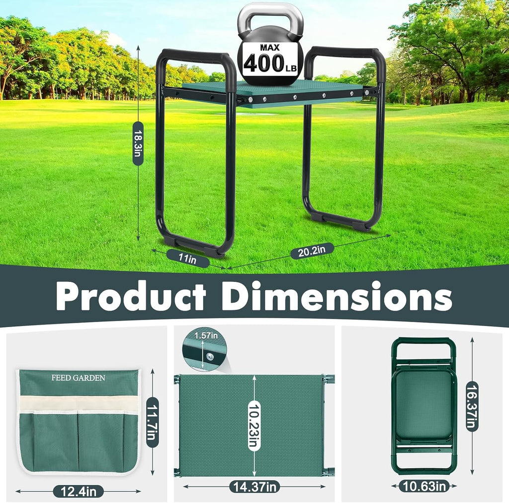 Garden Kneeler and Seat, Upgraded Foldable Gardening Stool with 10.23" Wide Kneeling Pad, Heavy Duty Gardening Bench