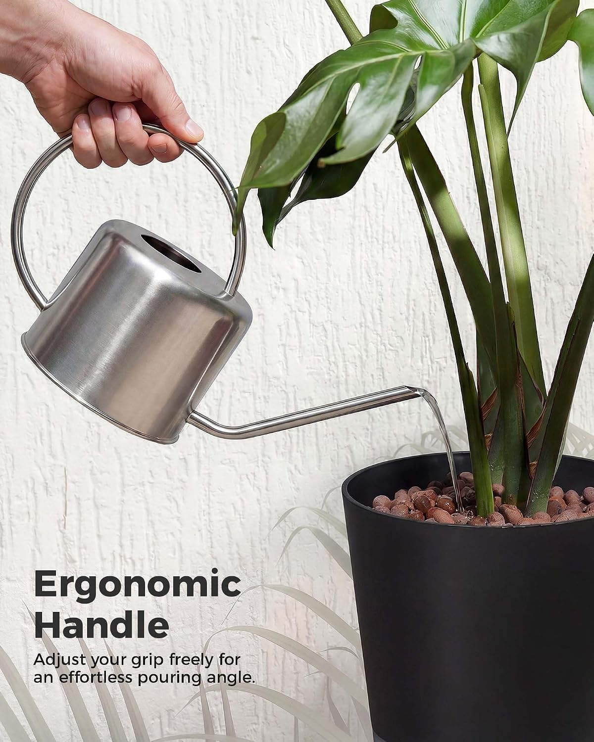 Bamworld Metal Watering Can for Indoor Outdoor Plant 1L/35oz Silver | Stainless Steel Watering Can with Long Spout for