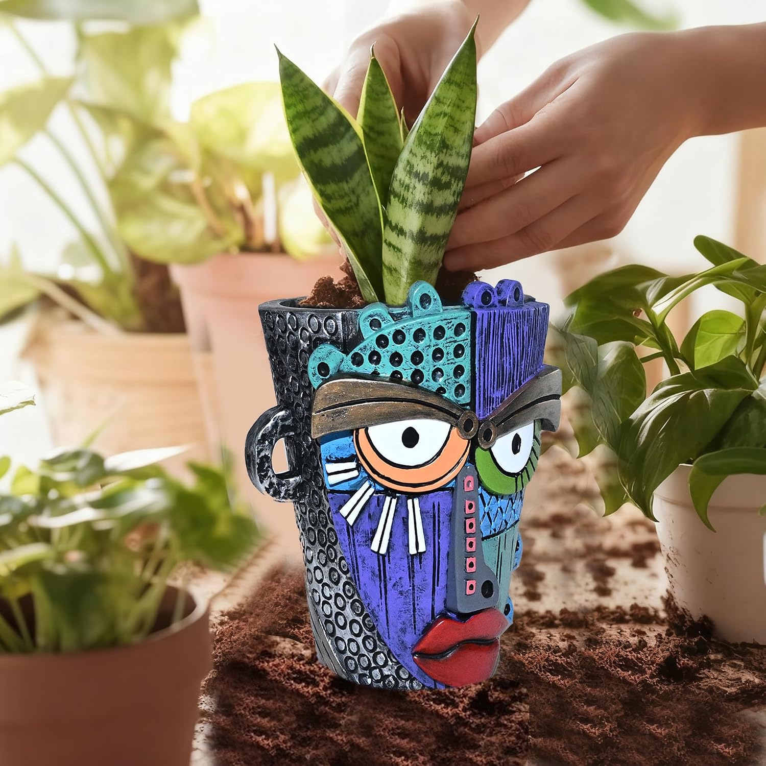 Midogaigai Abstract Face Planter Pots for Indoor Plants & Flowers Deco Gift | Funny Planter,Colorful Resin Flower Pots