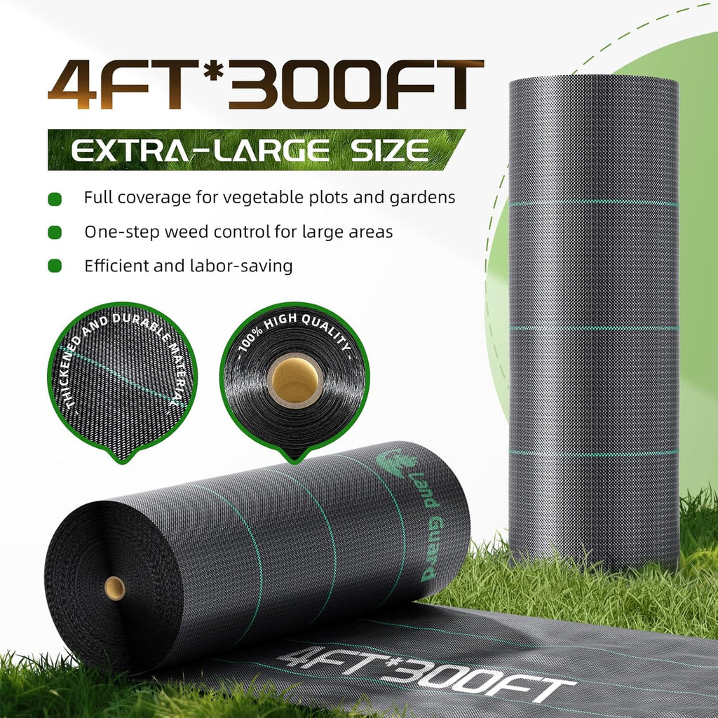 Land Guard 4ft x 300ft Weed Barrier Fabric Heavy Dusty, Ground Cover, Weed Mat, Woven Landscape Fabric for Garden, Lawn