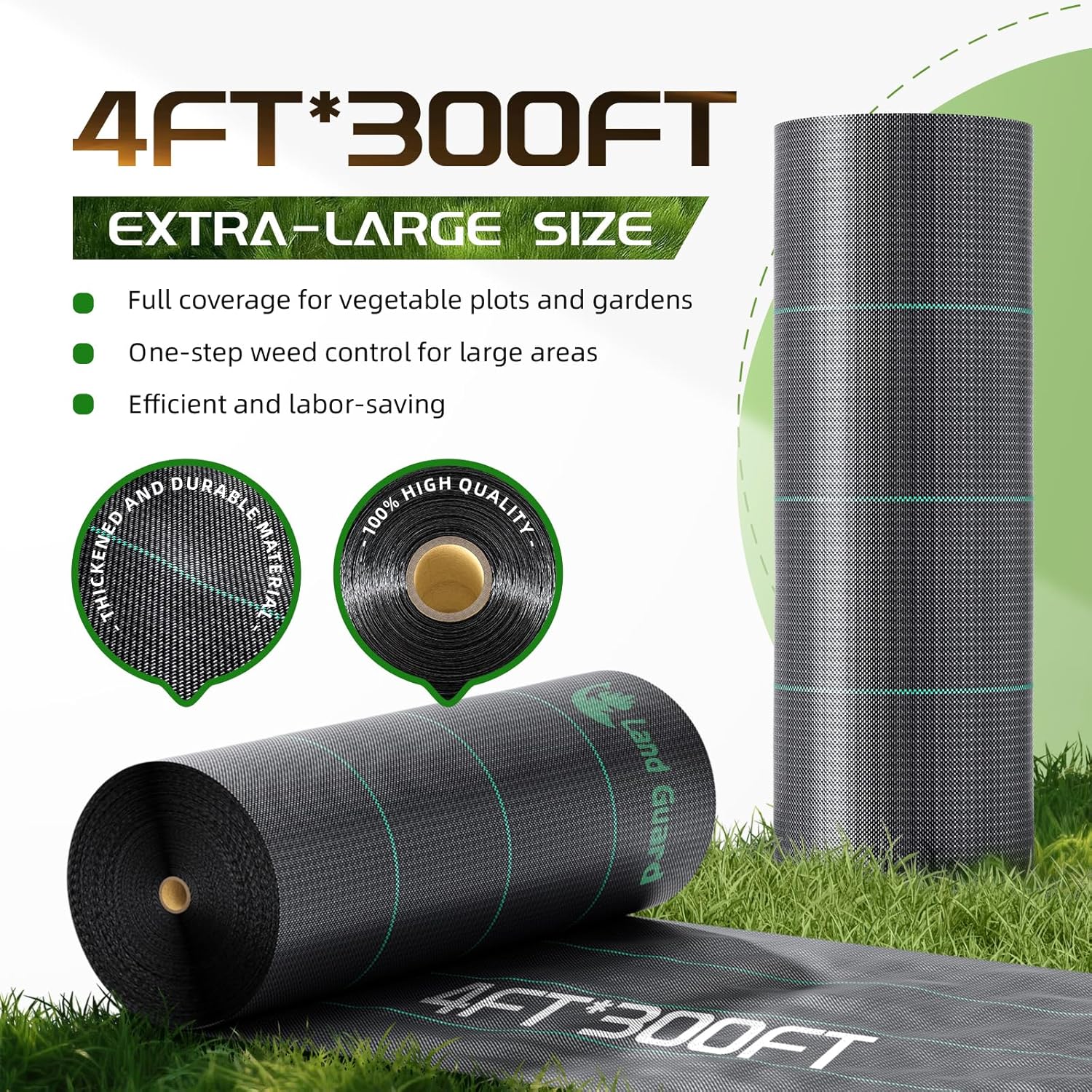 Land Guard 4ft x 300ft Weed Barrier Fabric Heavy Dusty, Ground Cover, Weed Mat, Woven Landscape Fabric for Garden, Lawn