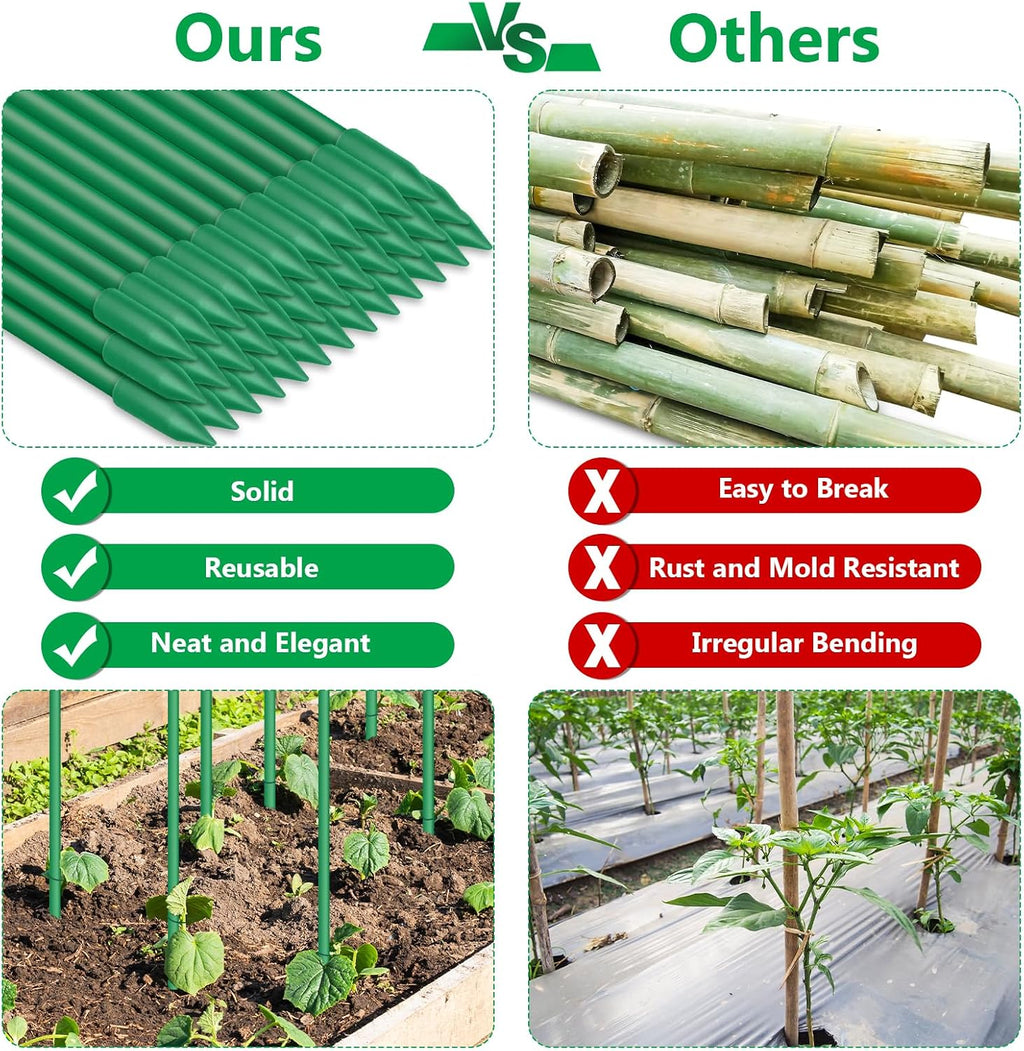 Lezmarket 80 Pack Garden Stakes(16" Each), Plant Support Stakes, DIY 4ft 5ft 6ft 7ft Sturdy Fiberglass Plant Sticks