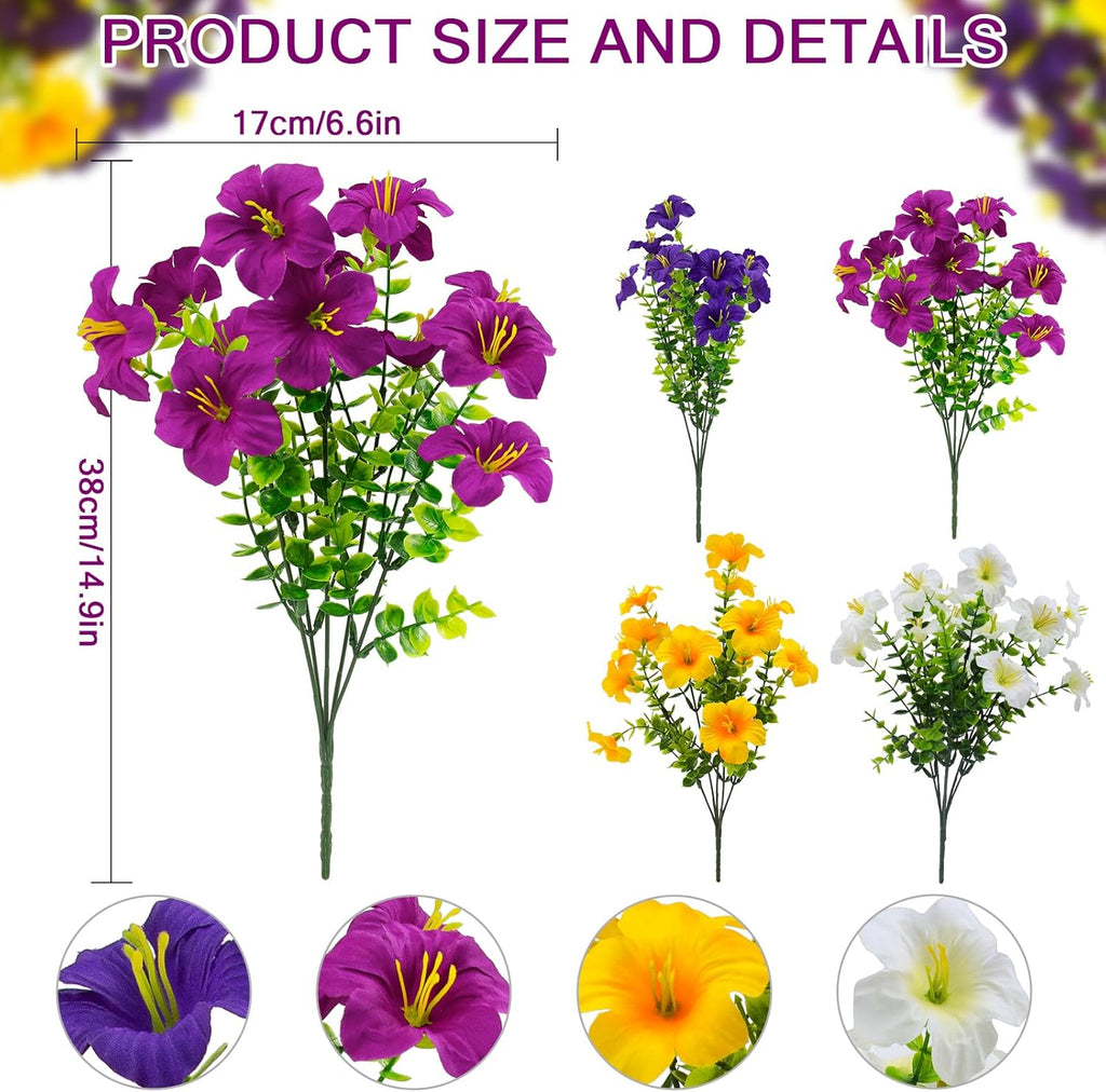 2 Set Artificial Outdoor Flowers with Hanging Baskets,24 Pcs UV Resistant Faux Petunias Flowers with Hanging Planter