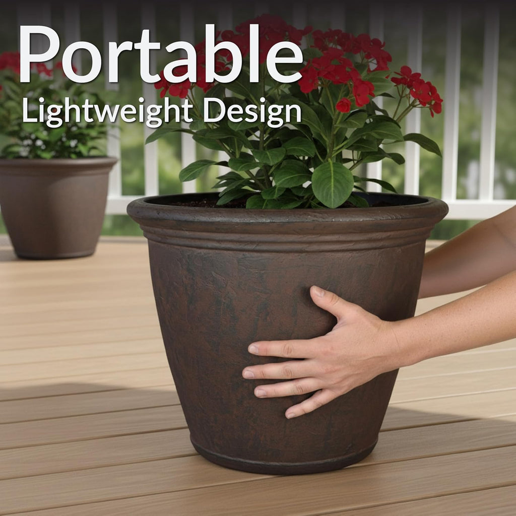 Sunnydaze Anjelica 15.25'' Large Plastic Planter Pot for Plants, Rust | 5.1-Gallon Capacity, Large Plastic Planter for