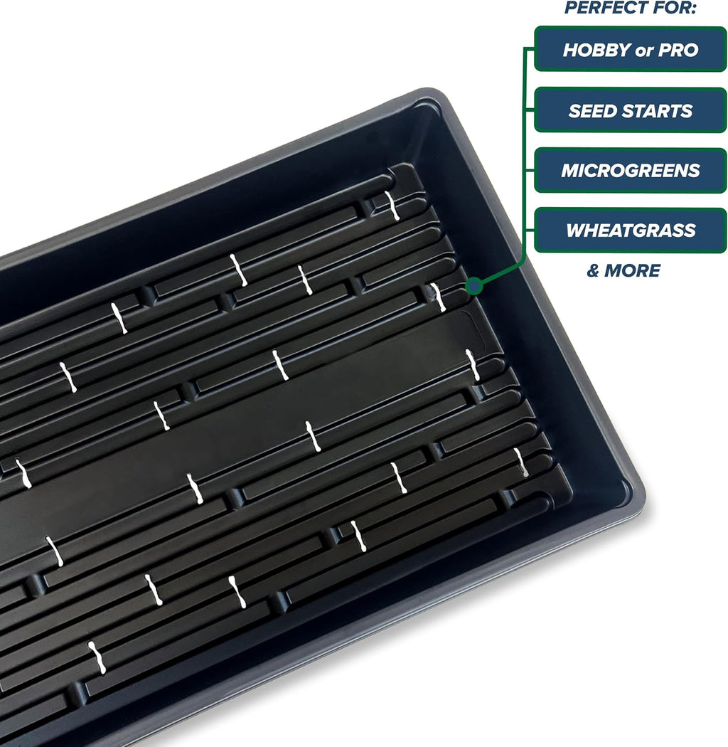 10 Plant Growing Trays (WITH Drain Holes) - 20" x 10" - Perfect Garden Seed Starter Grow Trays: For Seedlings, Indoor