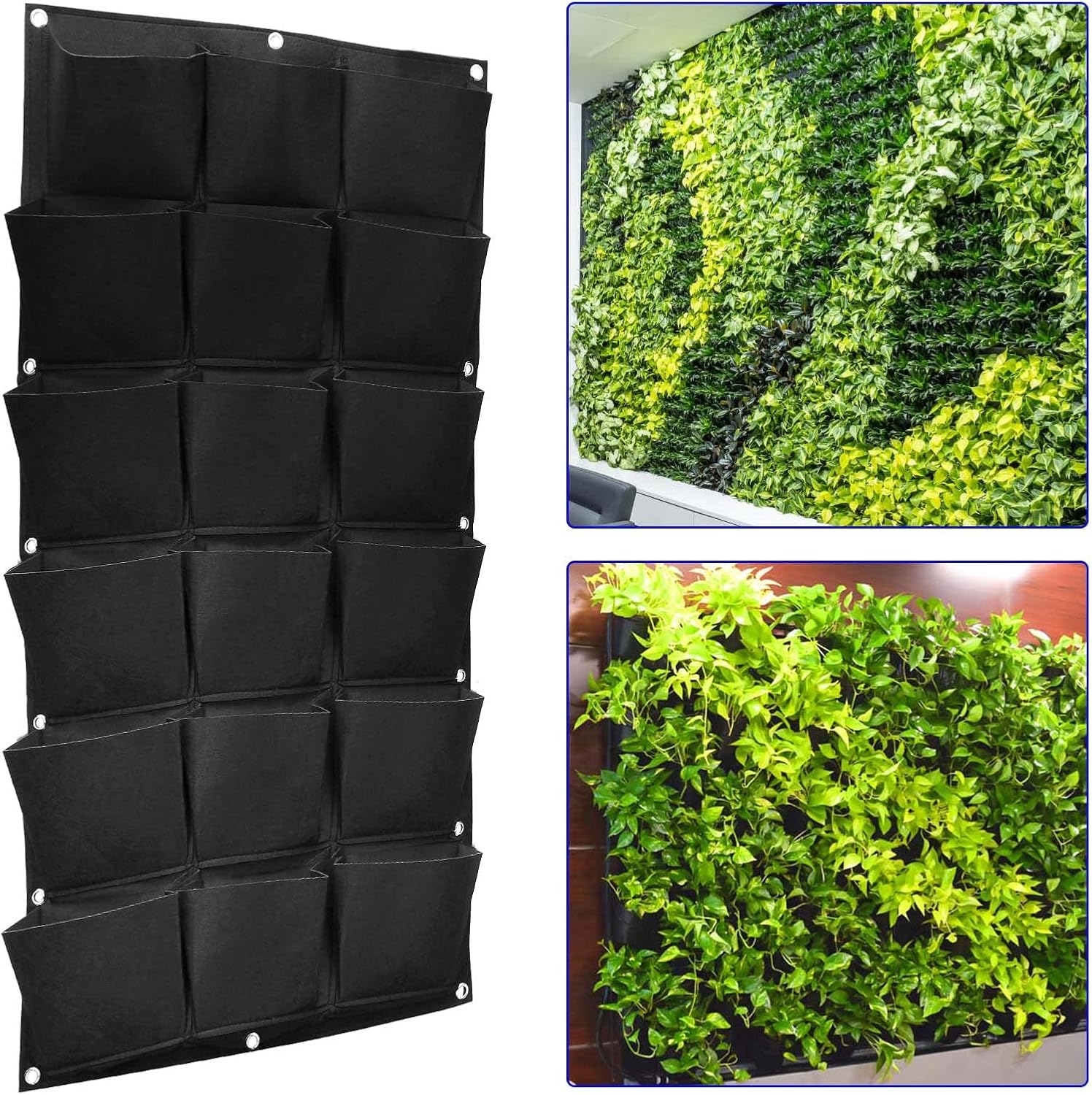 SOUJAP 2 Pack 18 Pockets Vertical Wall Garden Planter Plant Grow Bag, Hanging Felt Grow Bags Vertical Wall Garden for