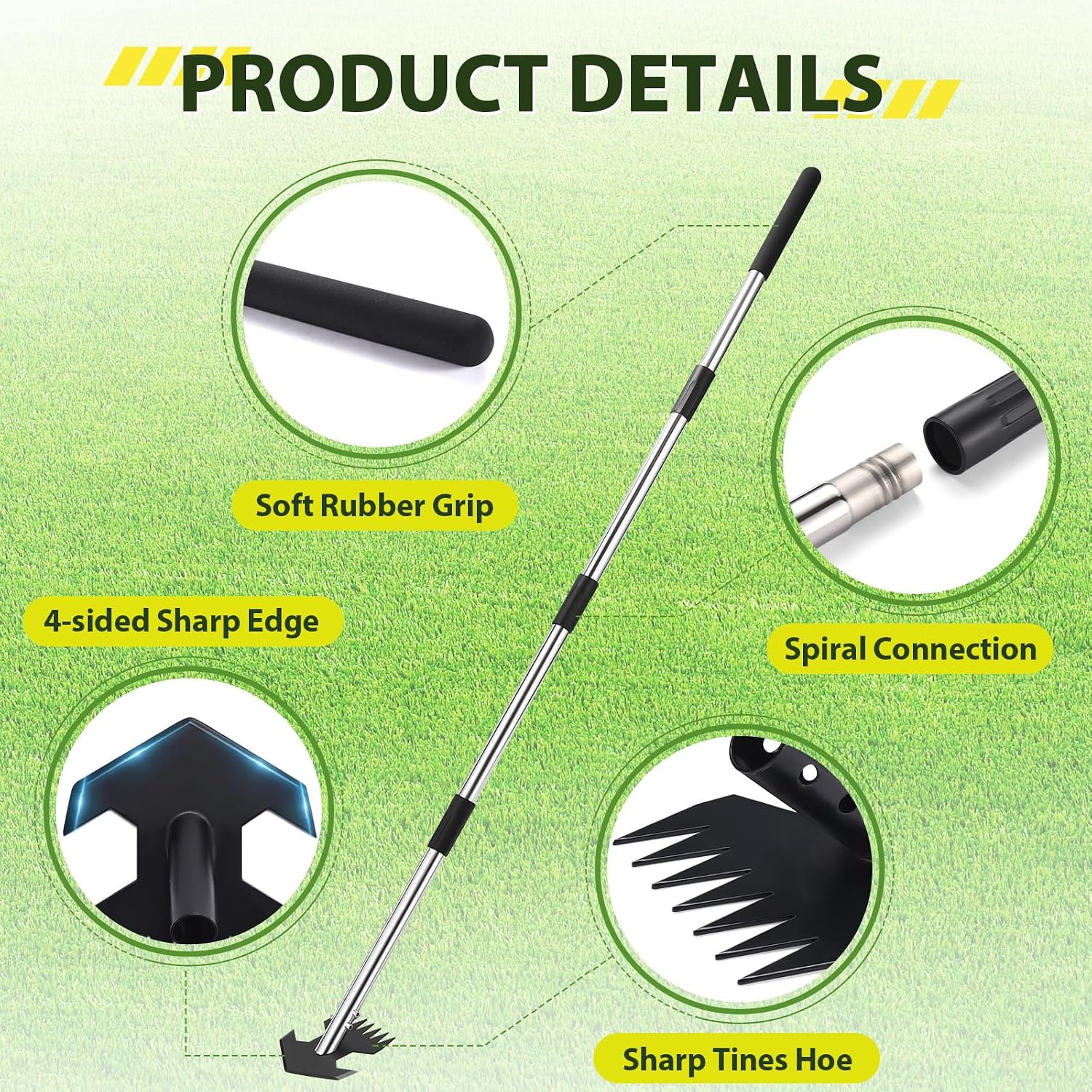 CAROD Hoe Garden Tool, Scuffle Garden Hoe for Weeding with 30-60 Inch Steel Long Handle, Dual Use Sharp Gardening Hula