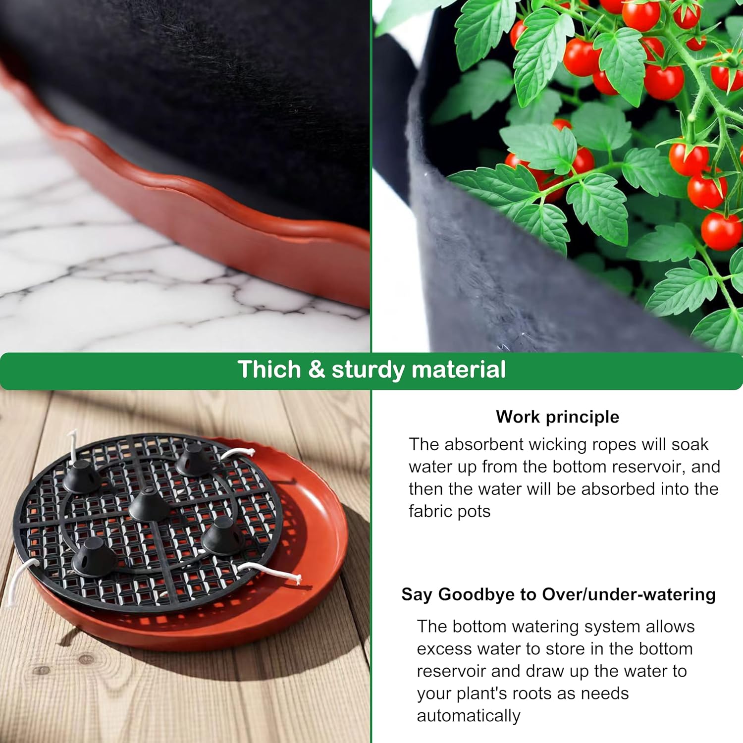 ORIMERC 4 Pack Grow Bags 5 Gallon for Growing Strawberry Tomato Self Watering Planter Fabric Plant Grow Bag Come with