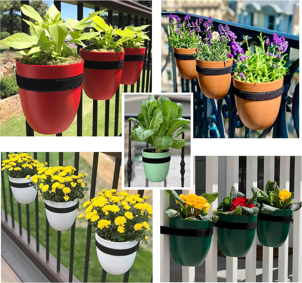 Railing Planter for Outdoor Plants (6-inch, 3-Pack) | Hanging Planter for Railings, Fence Posts | Balcony Wall Planter