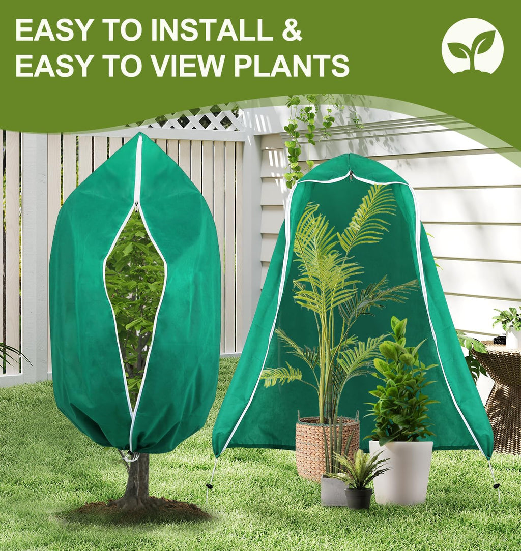 Plant Covers Freeze Protection, 4 Pack Frost Cloths with Zipper Drawstring (31.5" x 47.3"), Reusable Garden Fruit Tree