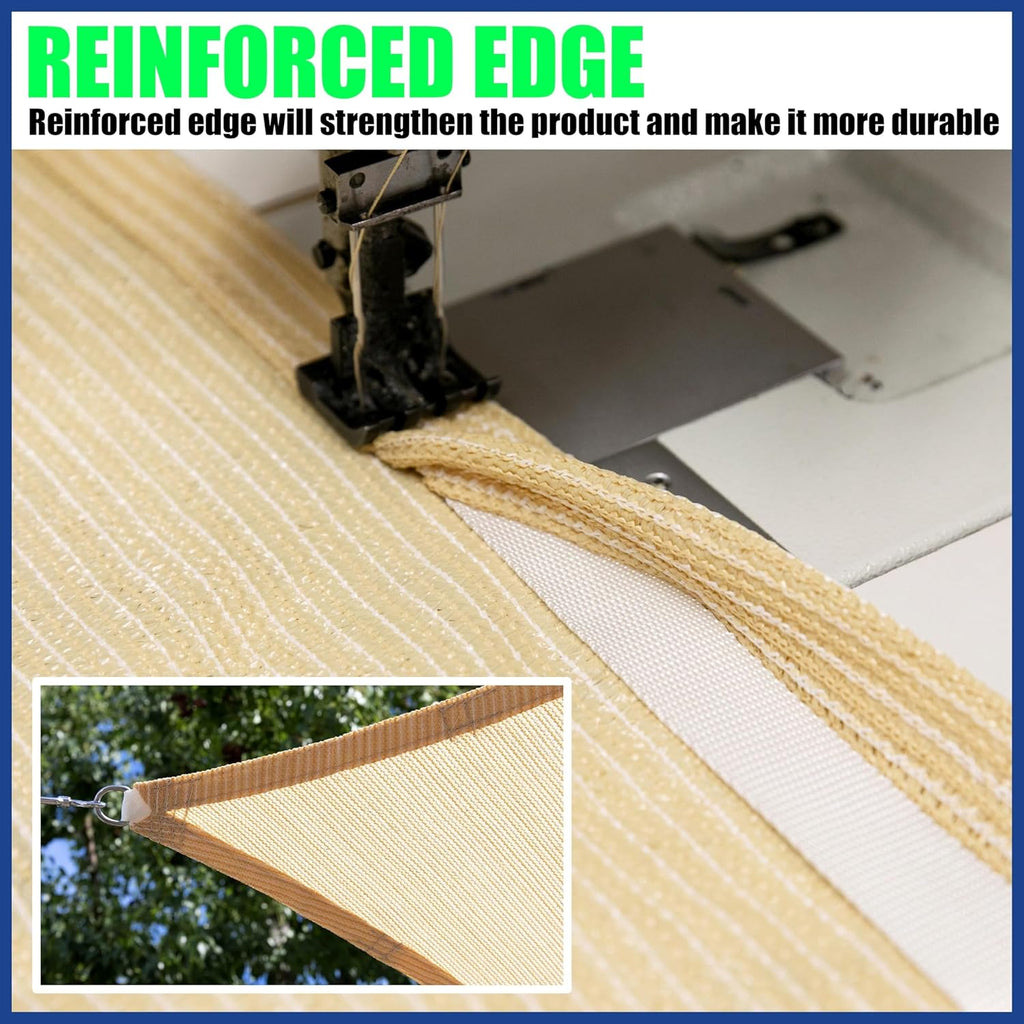 16' x 16' Beige Sun Shade Sail UPF50 Square Canopy Fabric Cloth Screen, Water and Air Permeable & UV Resistant, Heavy