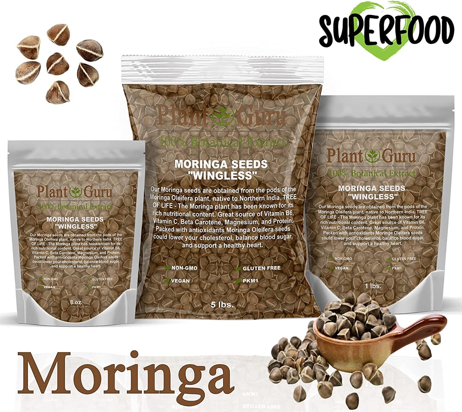 Moringa Seeds Wingless 3 lbs. - PKM1 Variety - Edible Snacking - Planting - Moringa Oleifera - Malunggay - Semillas De