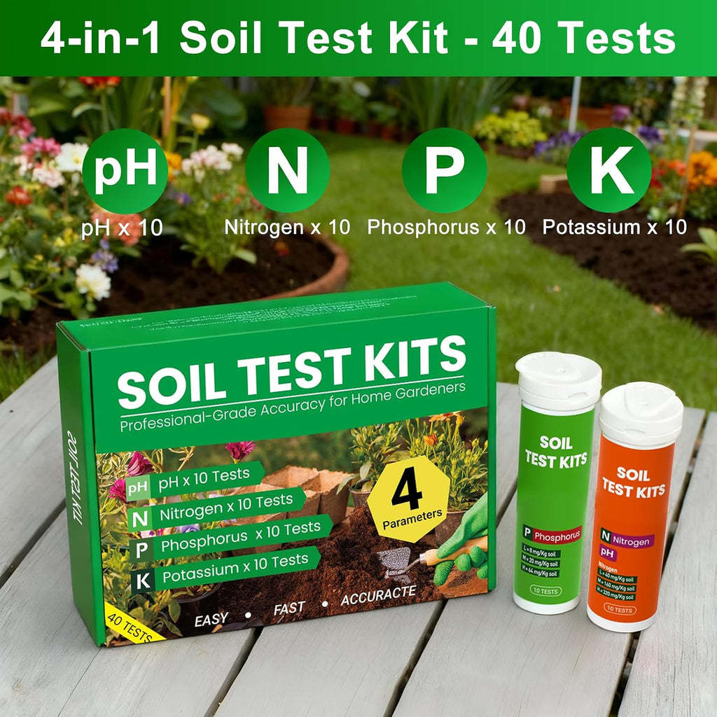 Soil Test Kit 4-in-1 for Lawns & Gardens – 40 Tests (pH, Nitrogen, Phosphorus, Potassium) – Easy Soil Testing Kit for