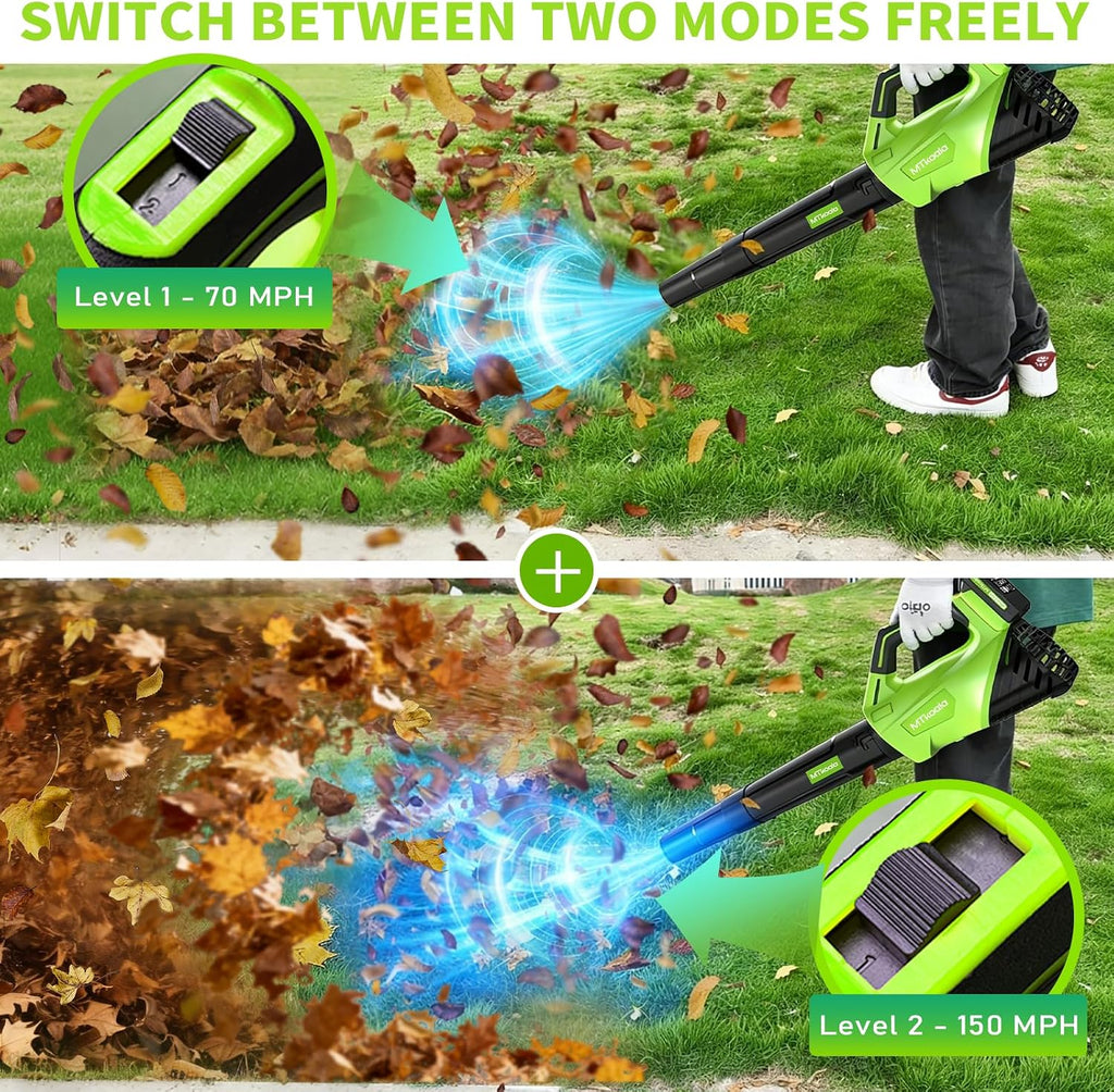 Leaf Blower, Leaf Blower Cordless with 2 * 2.6AH Batteries and Fast Charger, 450CFM &150MPH and 2 Speed Mode