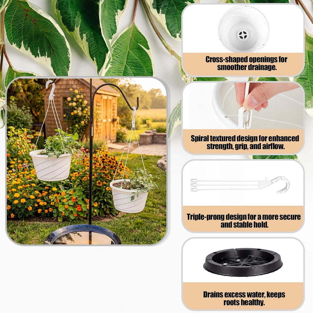 8 Pcs 10 Inch Modern Euro Swirl Hanging Planter Uv-Resistant Plastic Hanging Basket Smart Drainage Lightweight Indoor