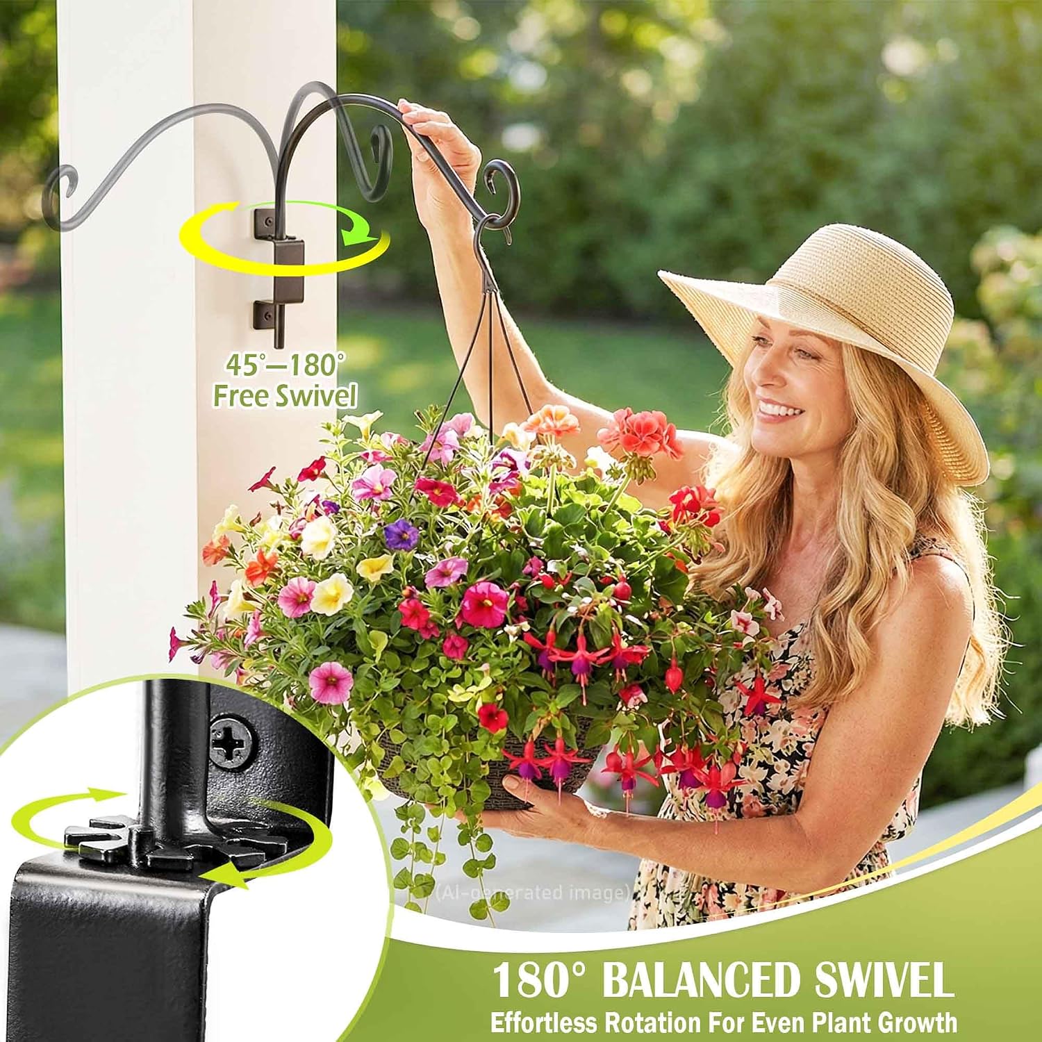 Qiang Ni Swivel Plant Hanger-16 Inch 60 lbs Capacity Bird Feeder Bracket | 45°-180° Swivel Adjustable Wall Mount