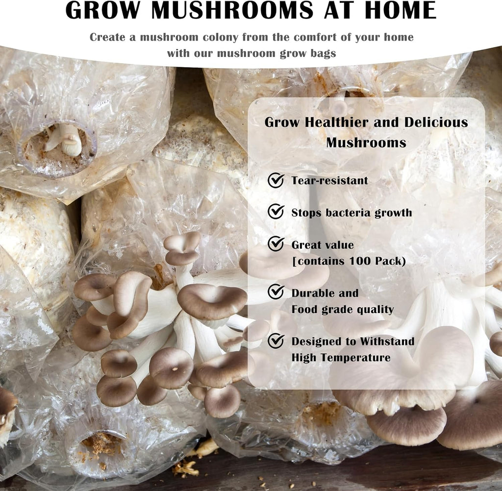 Lemecima 50-Pack Autoclavable Mushroom Growing Bag Bulk with Microporous Filter Patchs - Large 8"x5"x20" Extra 6 Mil
