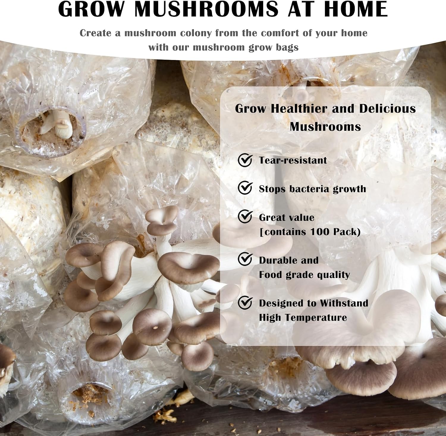 Lemecima 50-Pack Autoclavable Mushroom Growing Bag Bulk with Microporous Filter Patchs - Large 8"x5"x20" Extra 6 Mil