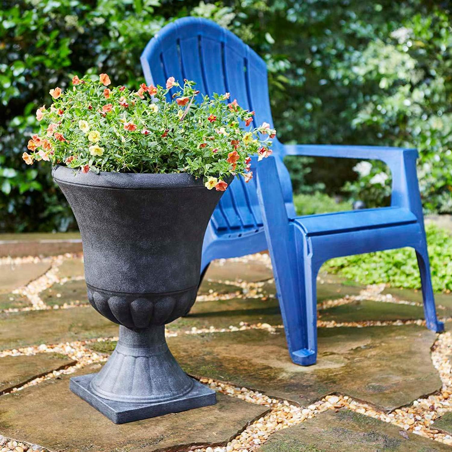 Southern Patio Winston 16 Inch x 21 Inch Urn Plastic Decorative Outdoor Planter Pot for Porch, Patio, or Garden with