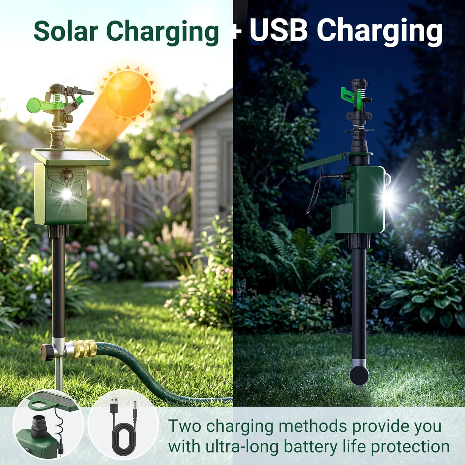 2 Packs Motion Activated Animal Repeller with Water Sprinkler, Deer Repellent Devices Solar Powered, IP65 Waterproof
