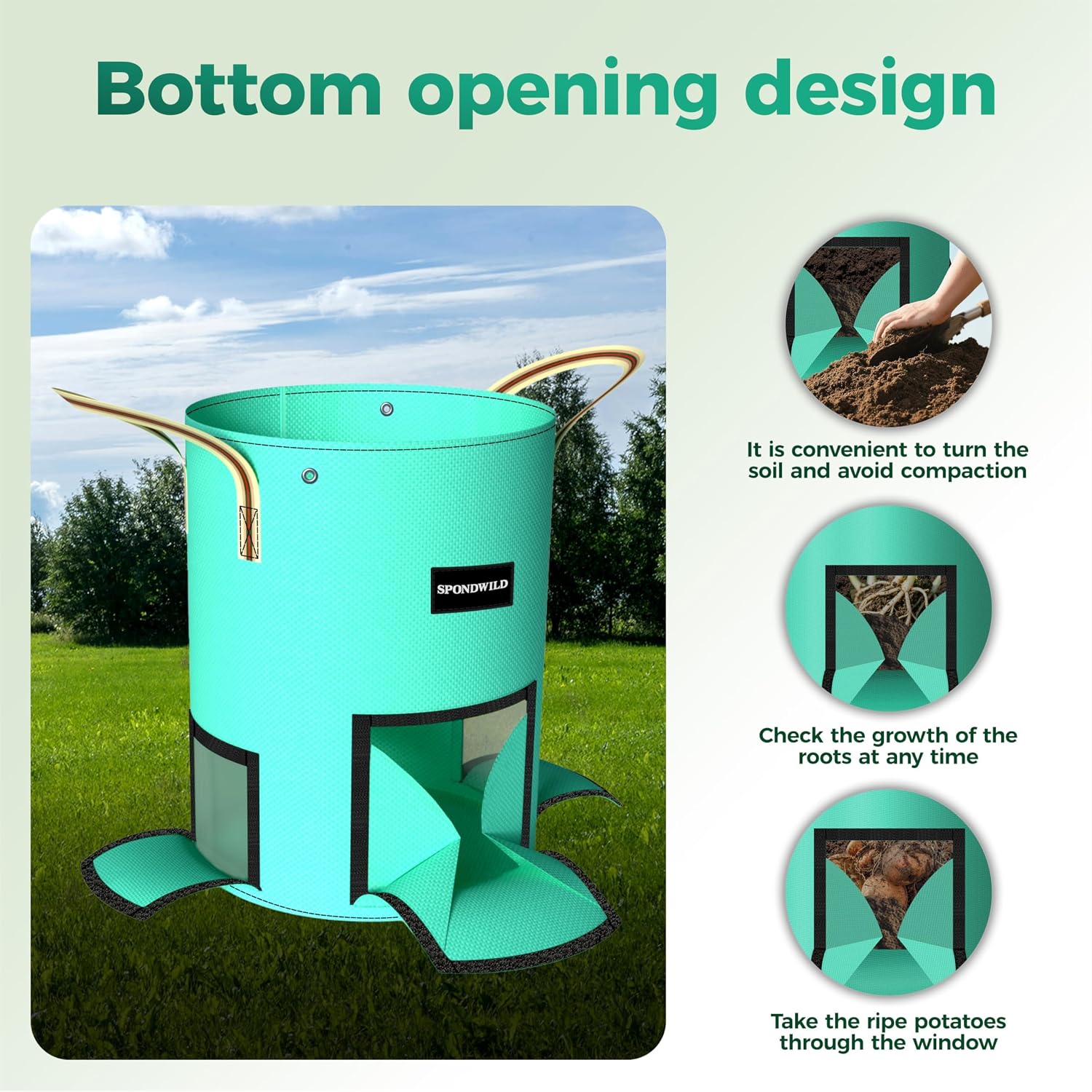 4 Pcs 15 Gallon Potato Grow Bags with Harvest, Breathable Window | Anti-evaporation PE Garden Planter Bag with 2