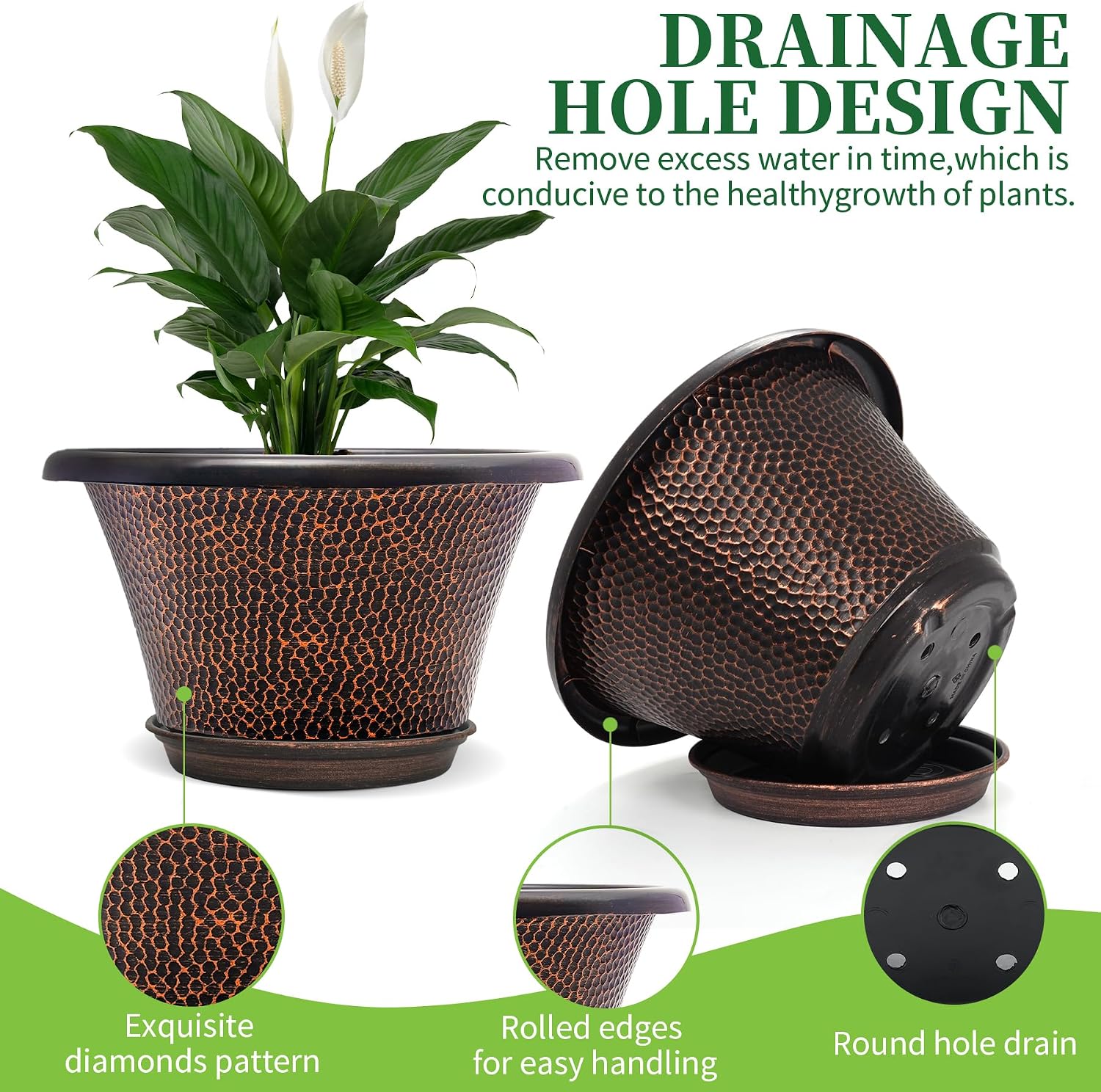 Quarut 12 Inch Pots for Plants,4 Pack Large Flower Pots with Drainage Hole | Modern Planters for Indoor Outdoor