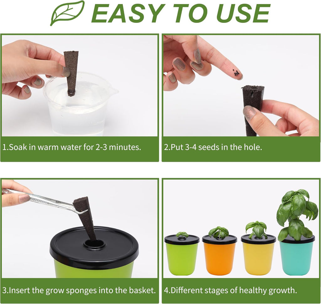 Kratky Method Hydroponic Planter Kit, 8 Hydroponic Planter Plus 24 Growing Sponges for Herbs, Hydroponic Mini Buckets